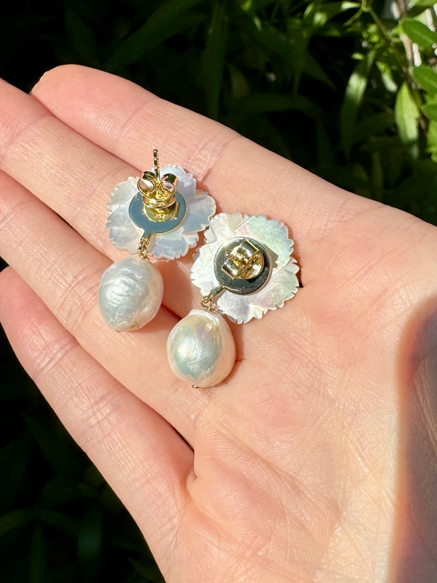 Pearly Shell Flower Drop Earrings