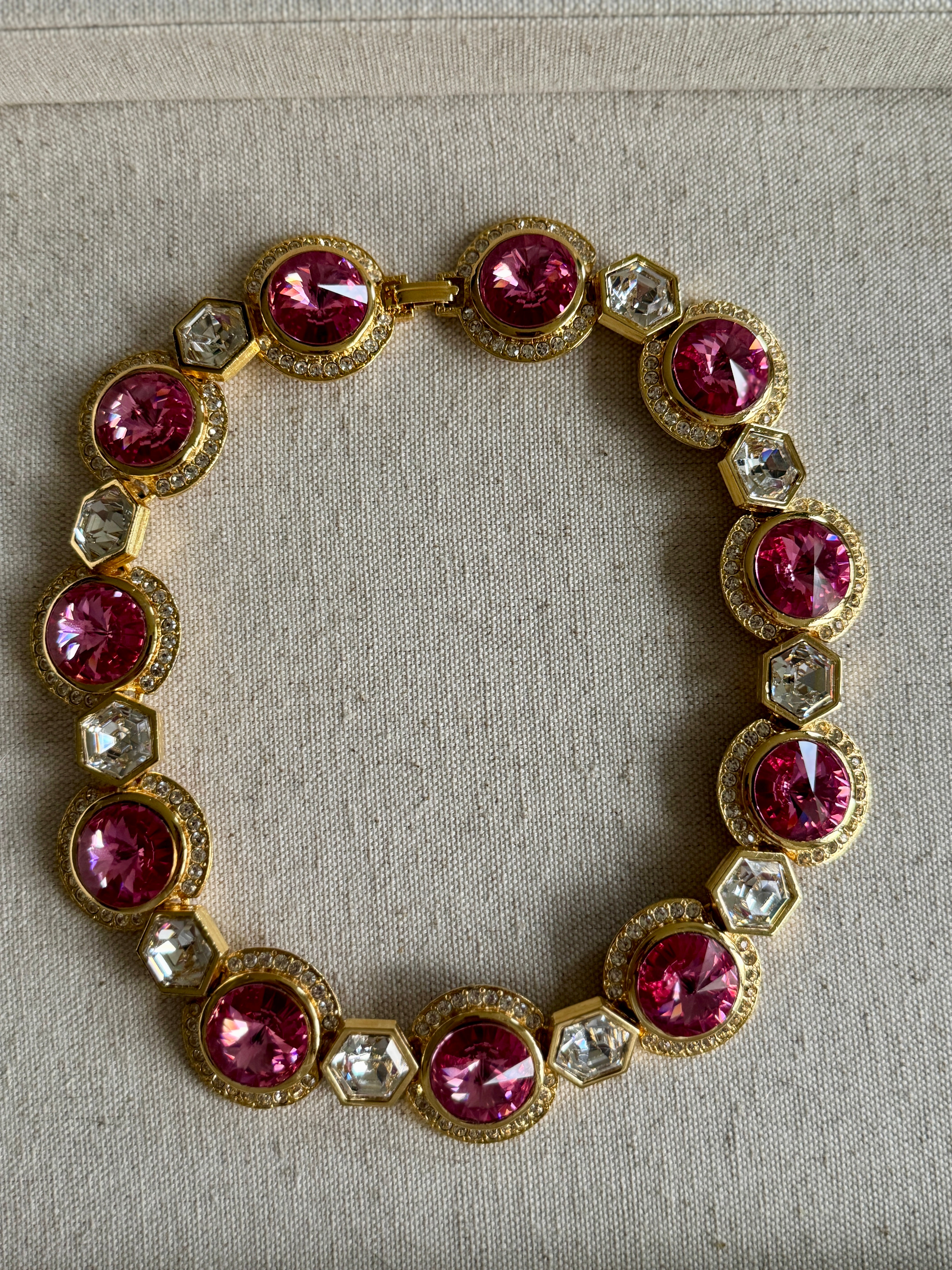 Gorgous Vintage Pink Crystal Statement Necklace