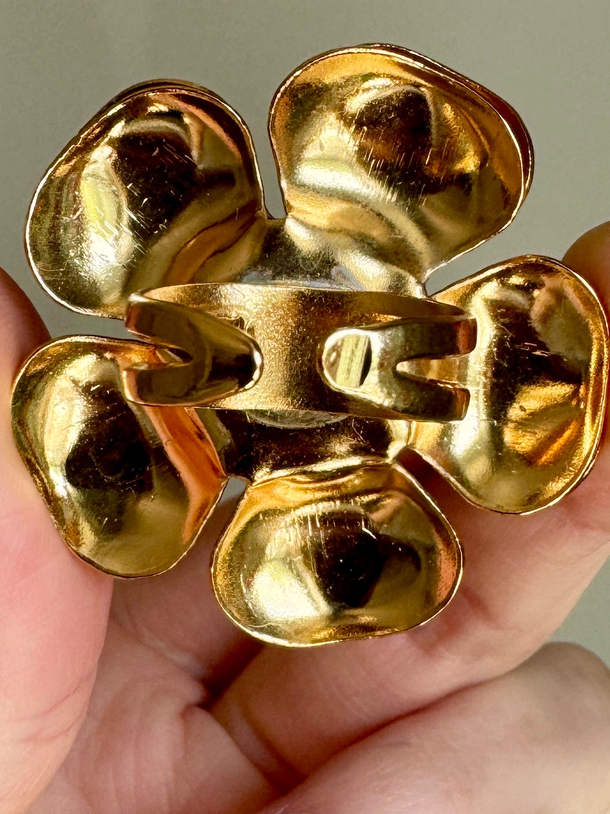 Vintage Italian Huge Gold Flower Ring Size 7