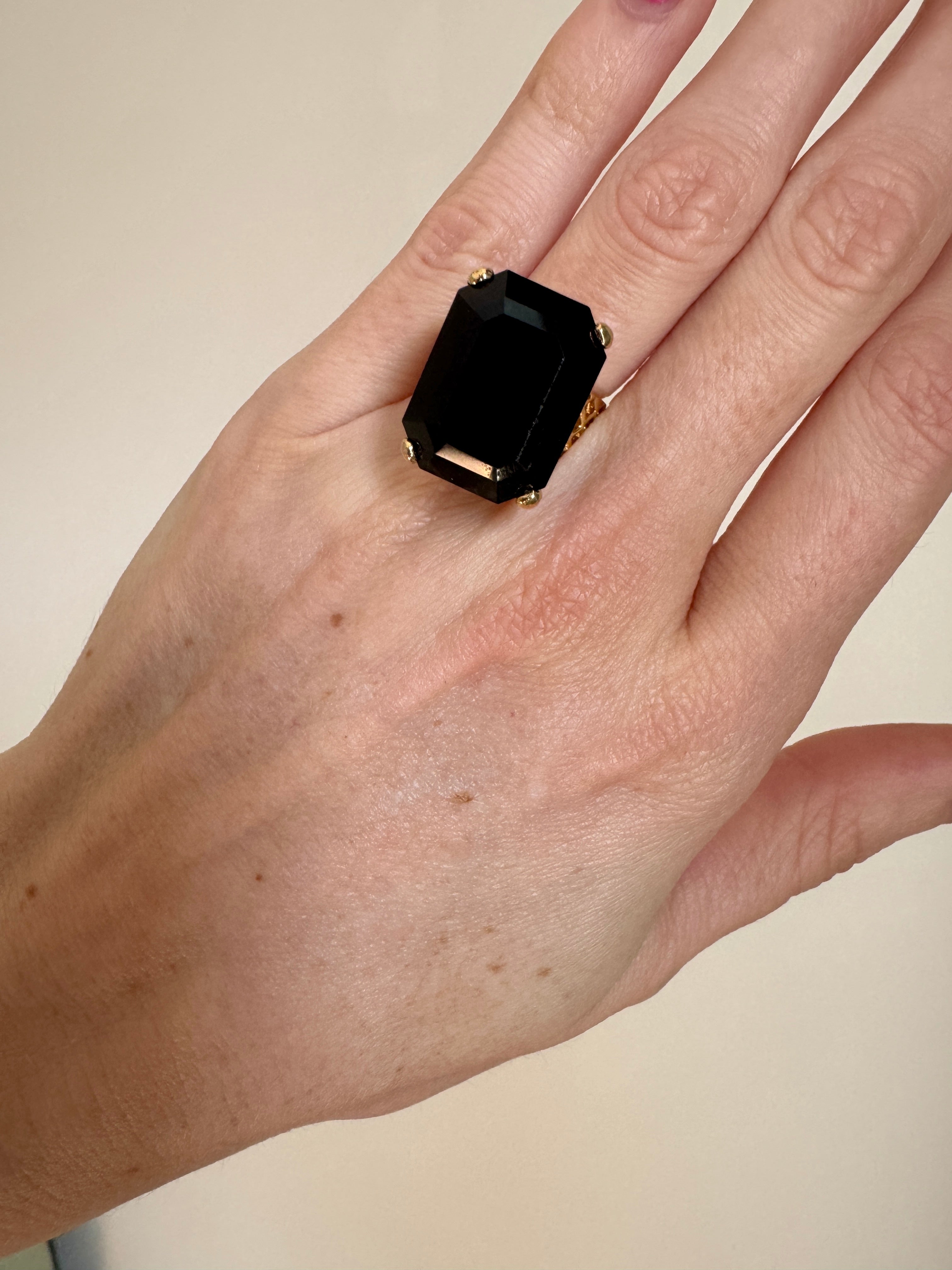 Vintage Large Black Crystal Cocktail Ring