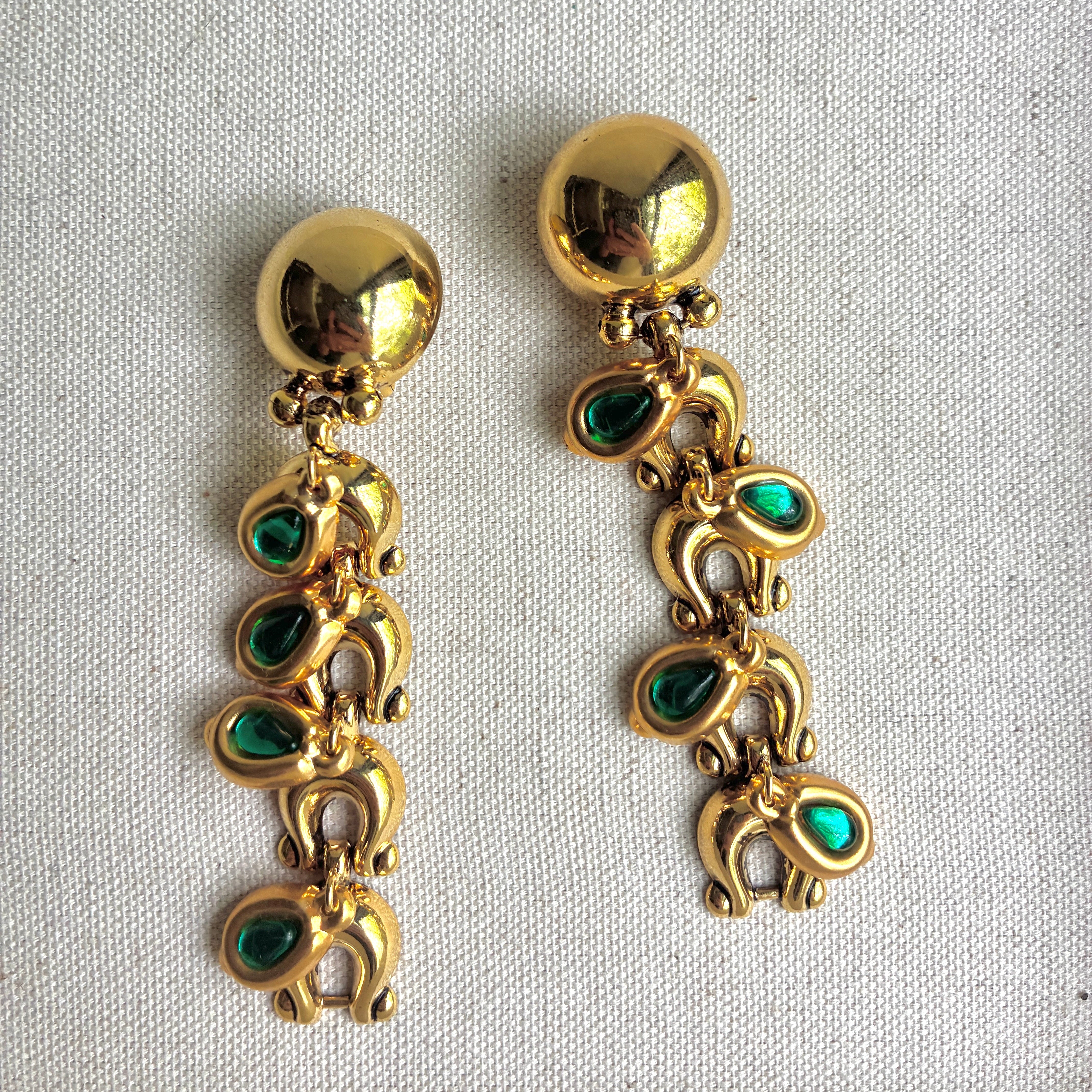 Vintage Italian 1980s Green Charm Earrings