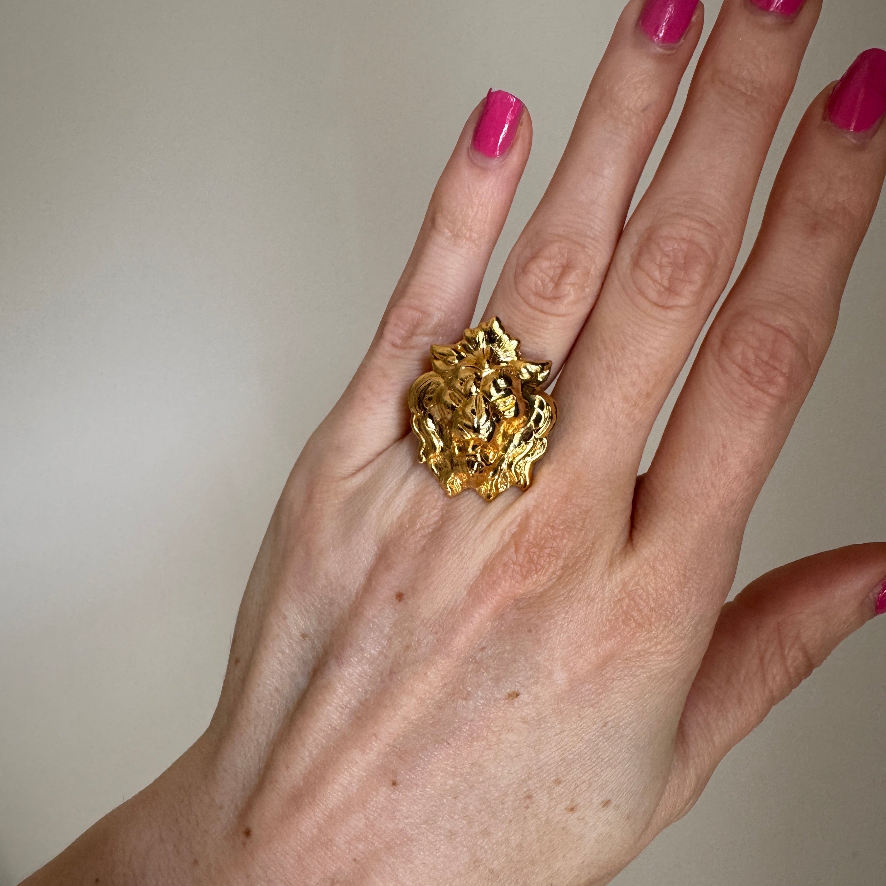 Vintage Italian Gold Lion Ring Size 6