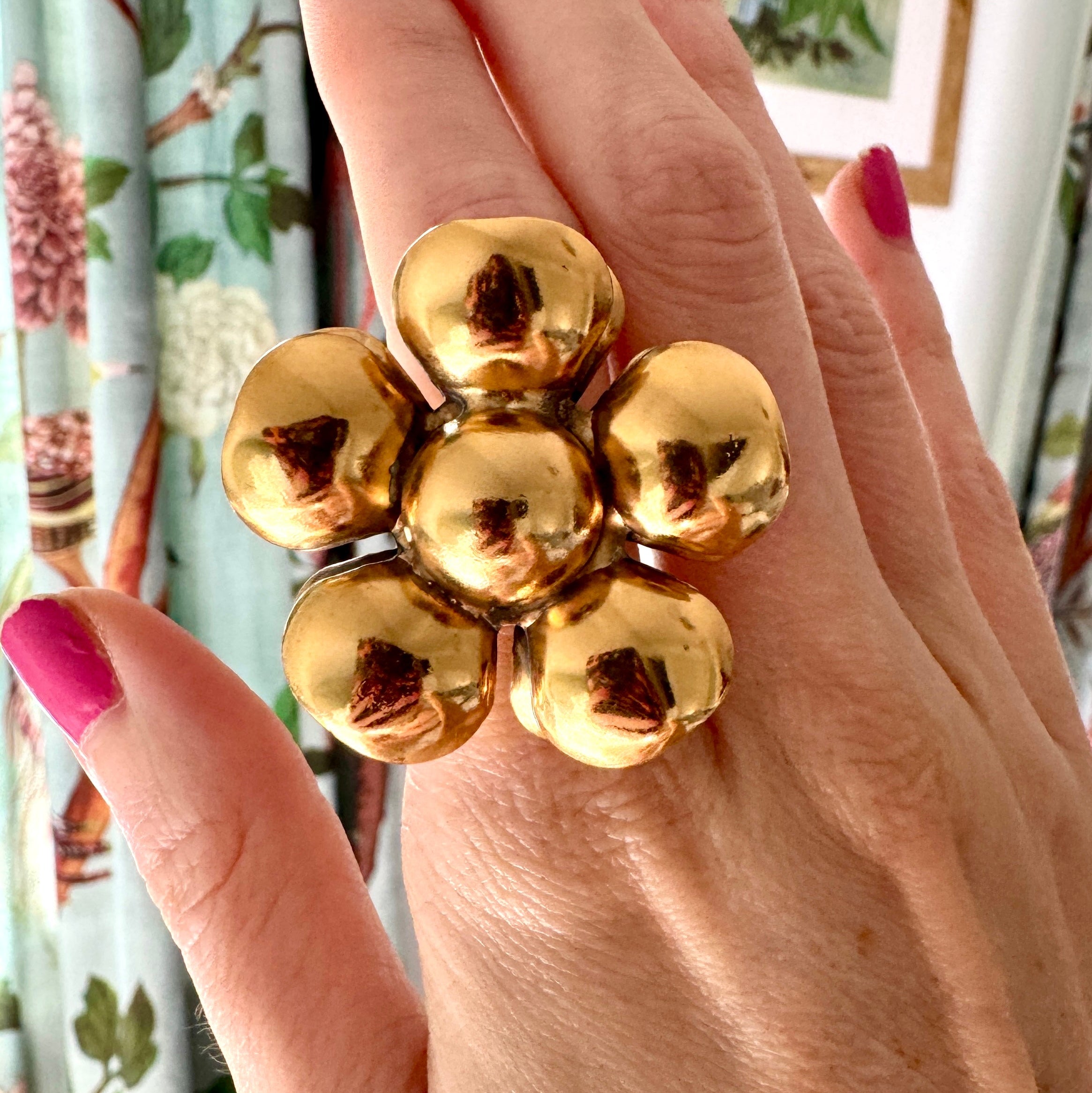 Vintage Italian Huge Gold Flower Ring Size 7