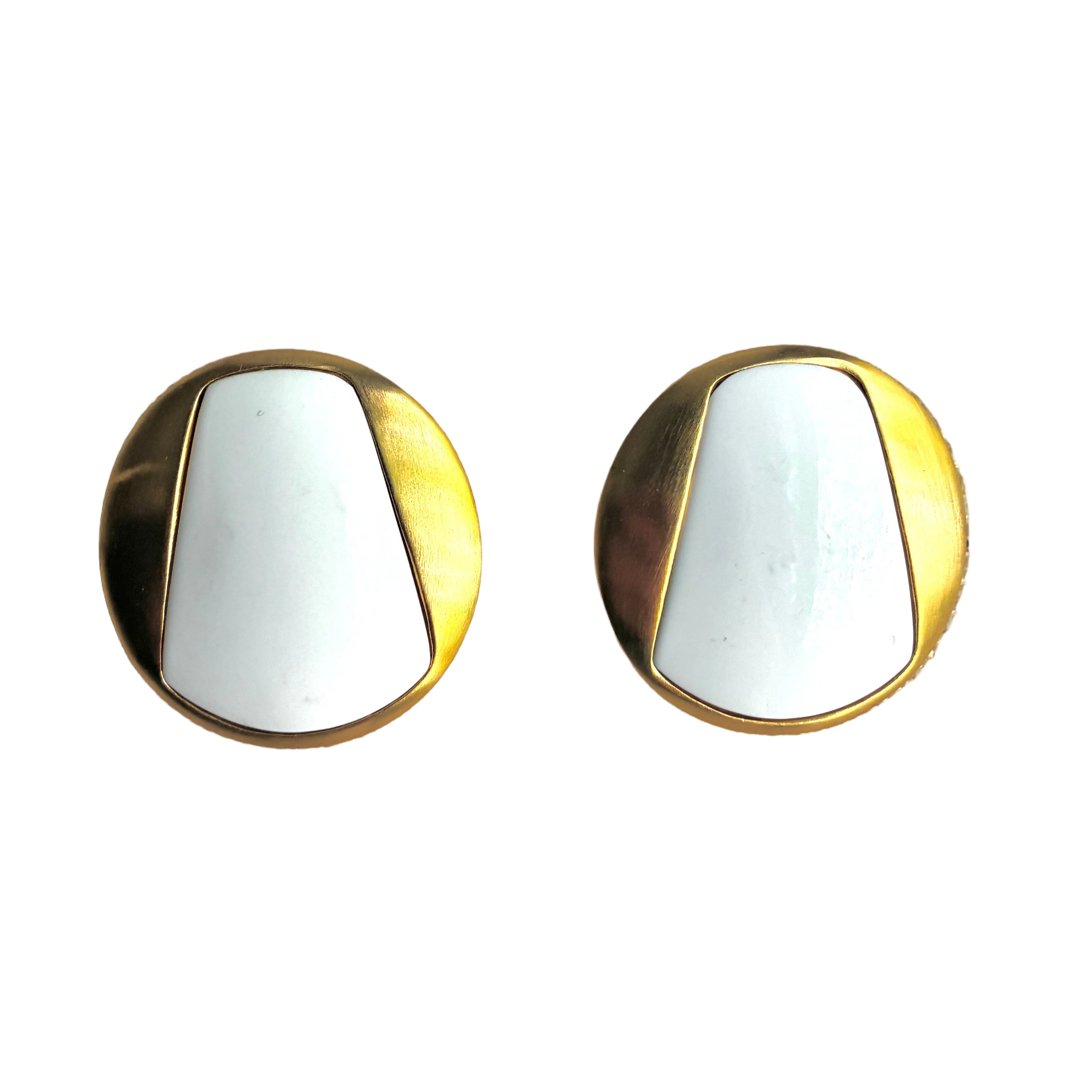 Vintage Essex White and Gold Button Earrings