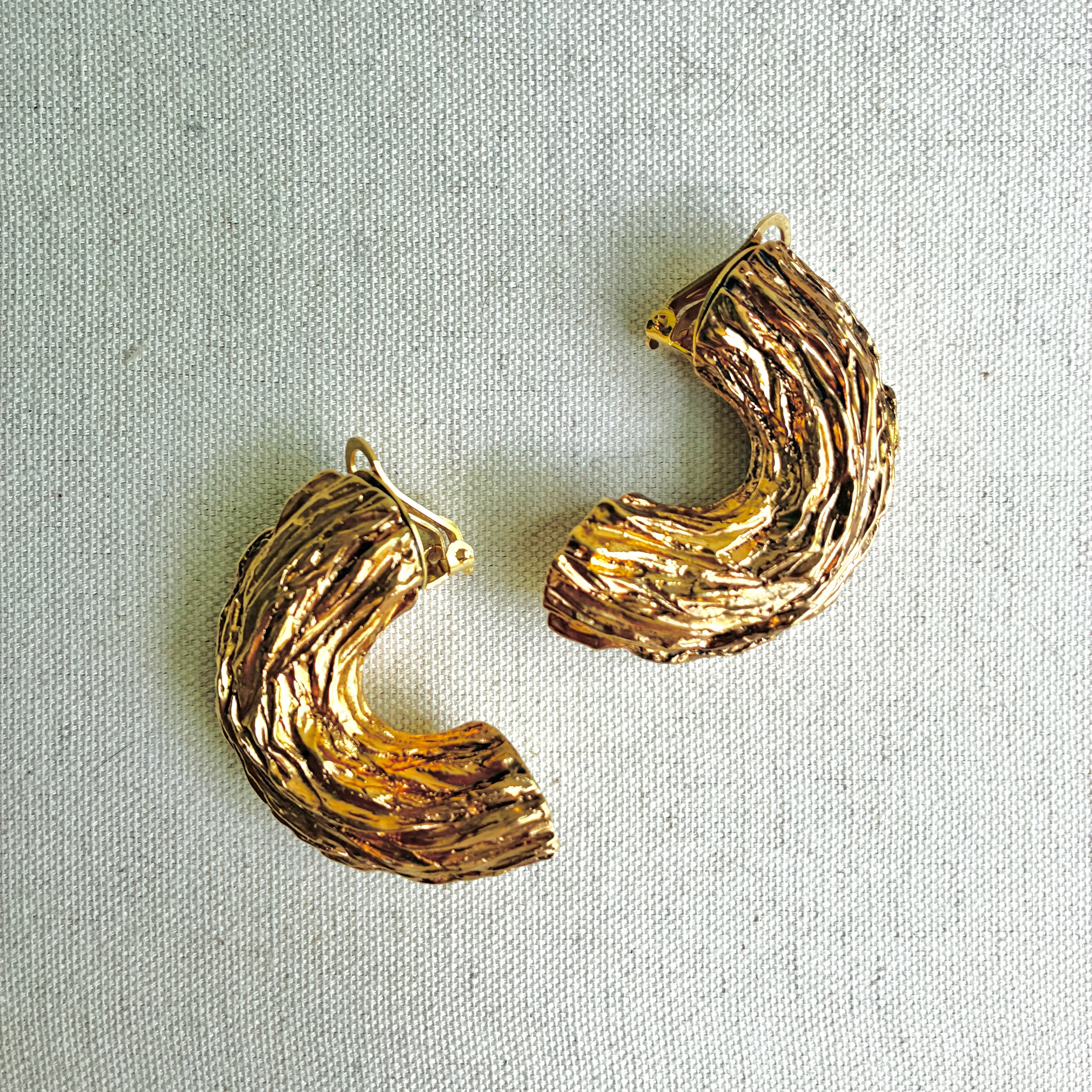 Vintage French Designer Chantal de Kerouartz Textured Half-Hoop Earrings
