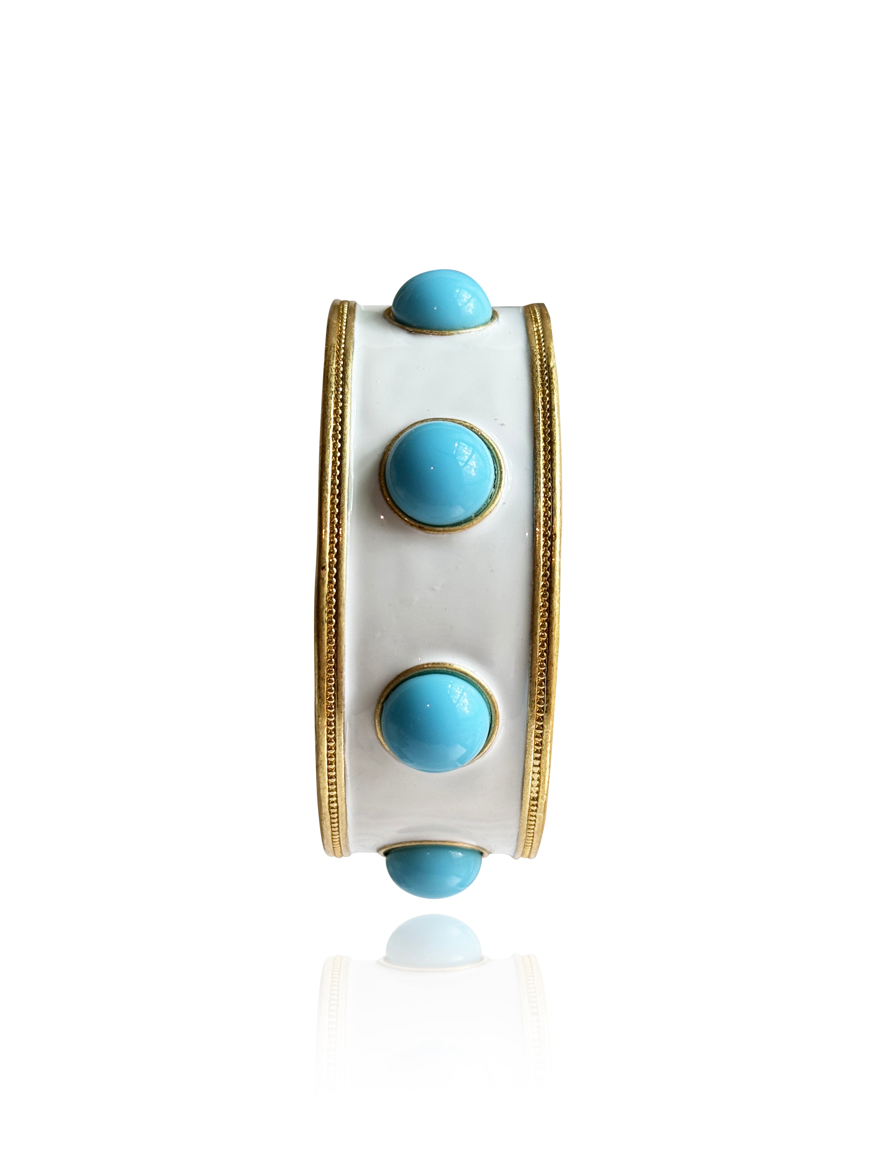 Ella White Enamel Turquoise Glass Wide Bangle
