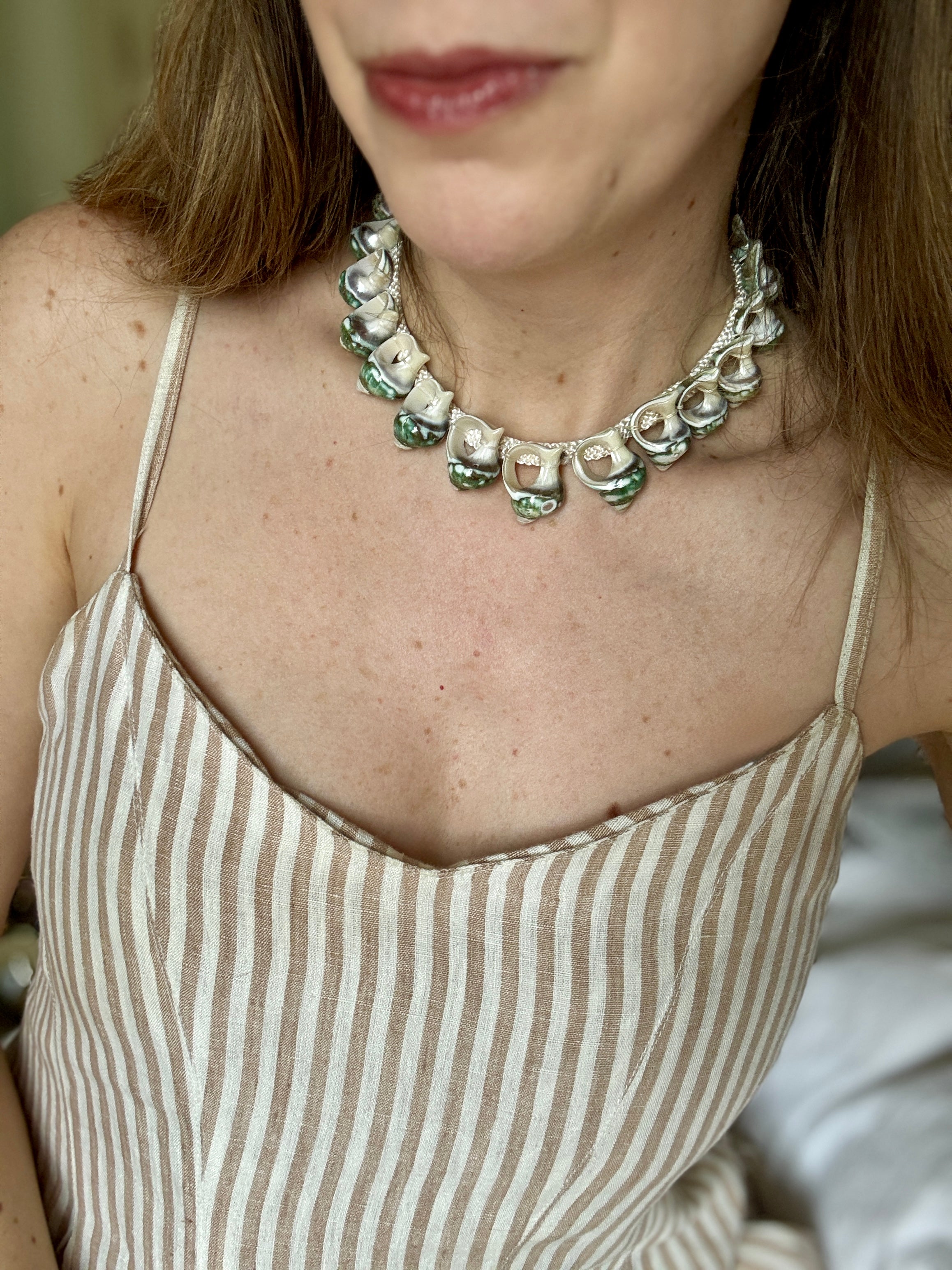 Vintage French Green Shell Necklace