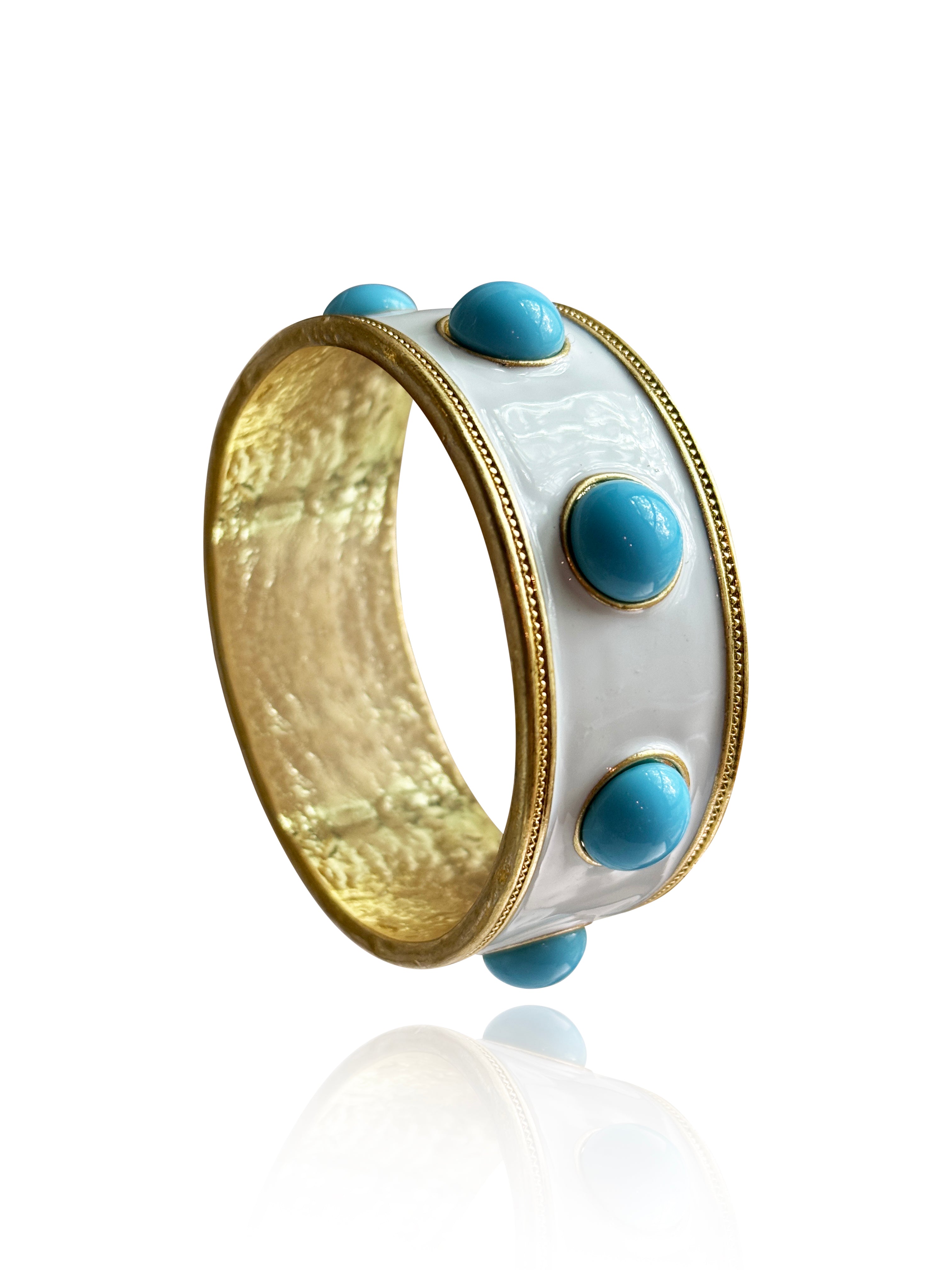 Ella White Enamel Turquoise Glass Wide Bangle
