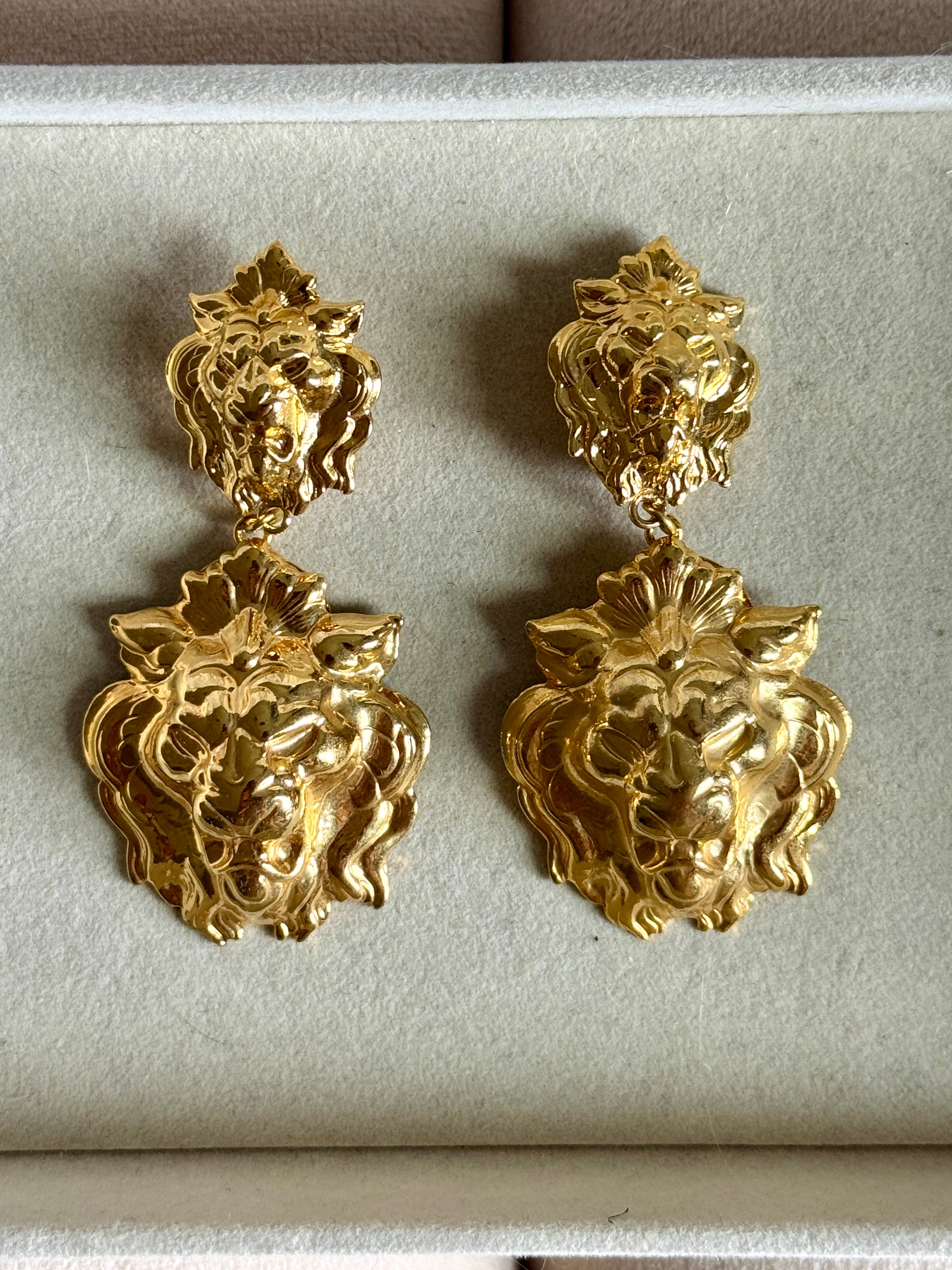 Vintage Italian Double Lion Head Earrings