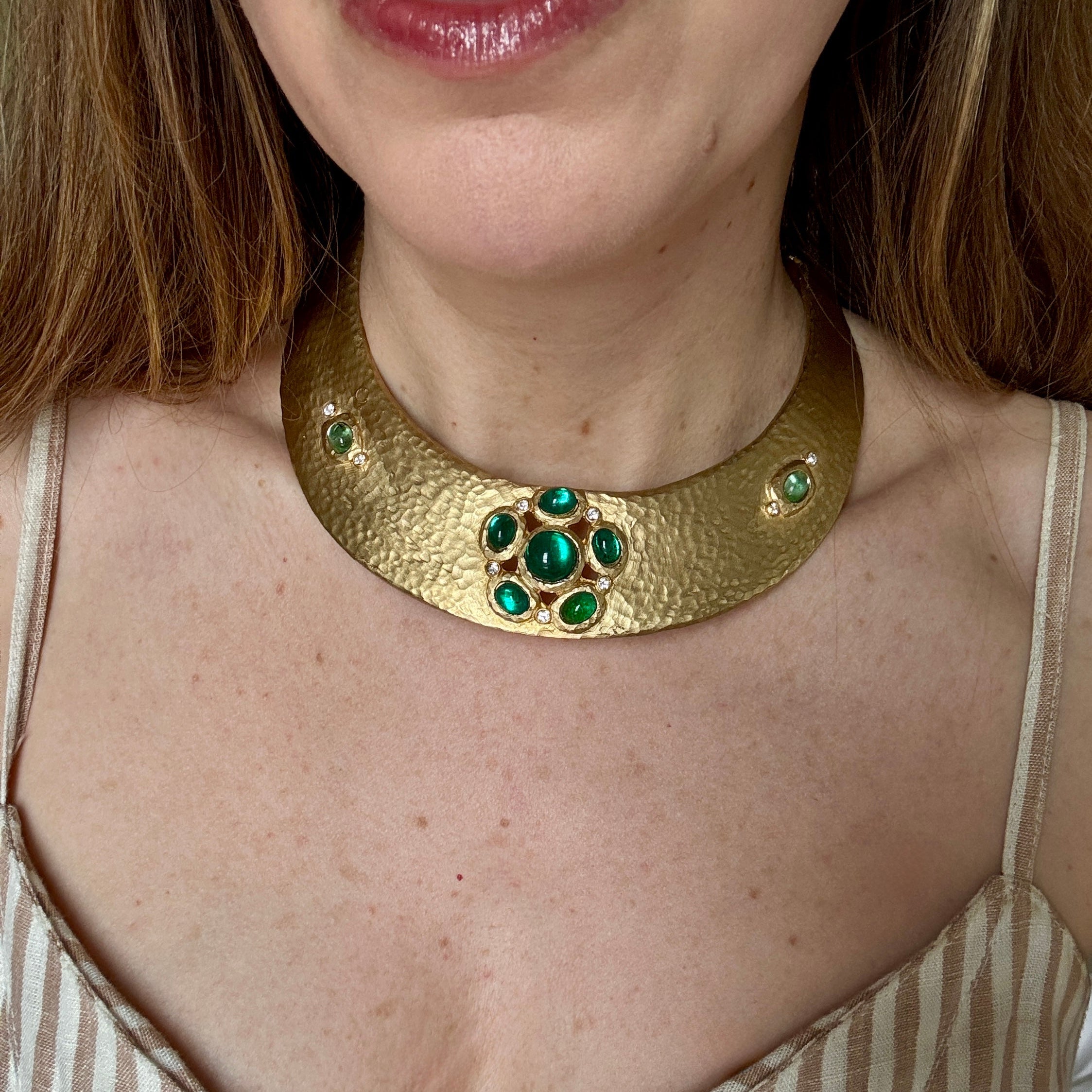 Vintage Kenneth Lane Mogul Green Flower Gold Collar