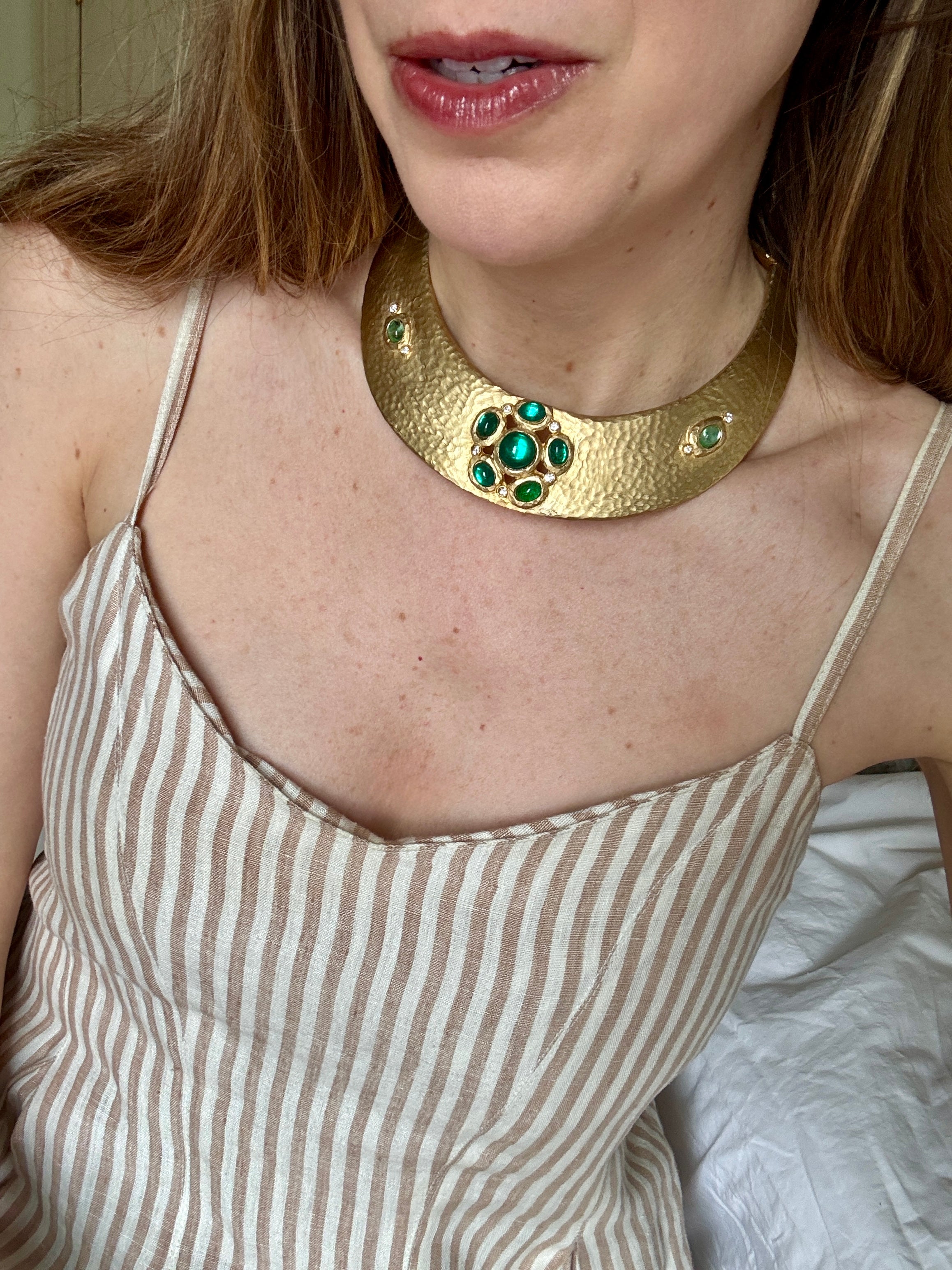 Vintage Kenneth Lane Mogul Green Flower Gold Collar