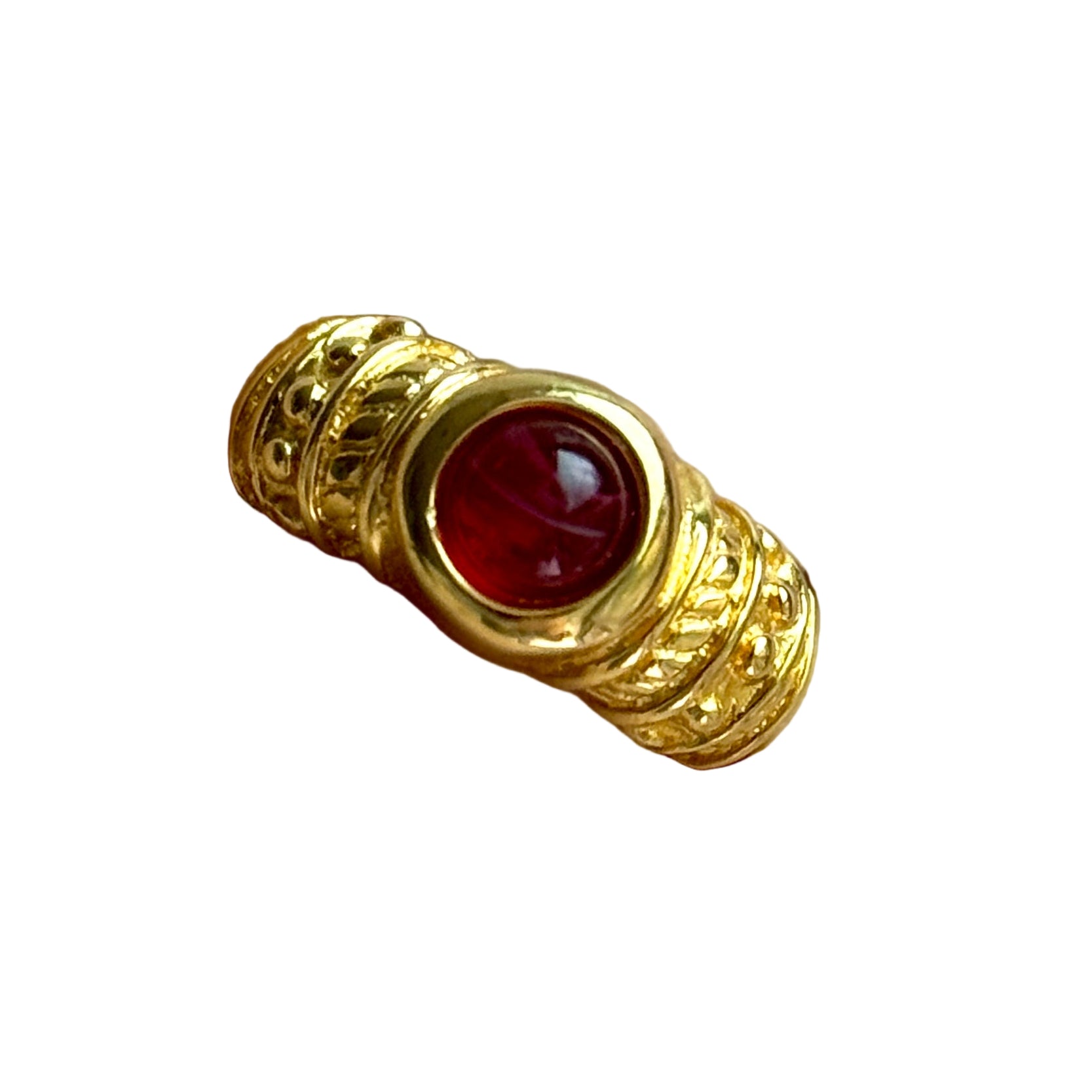 Vintage Mogul Red Glass Gold Ring Size 6.75