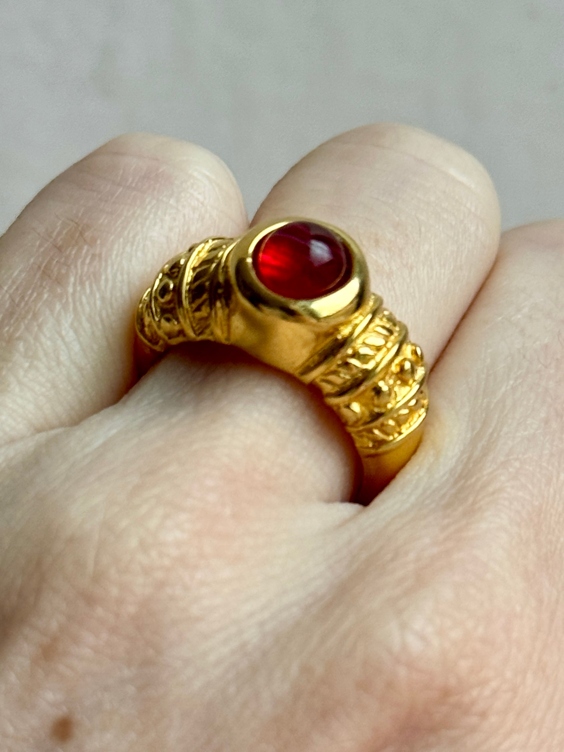 Vintage Mogul Red Glass Gold Ring Size 6.75