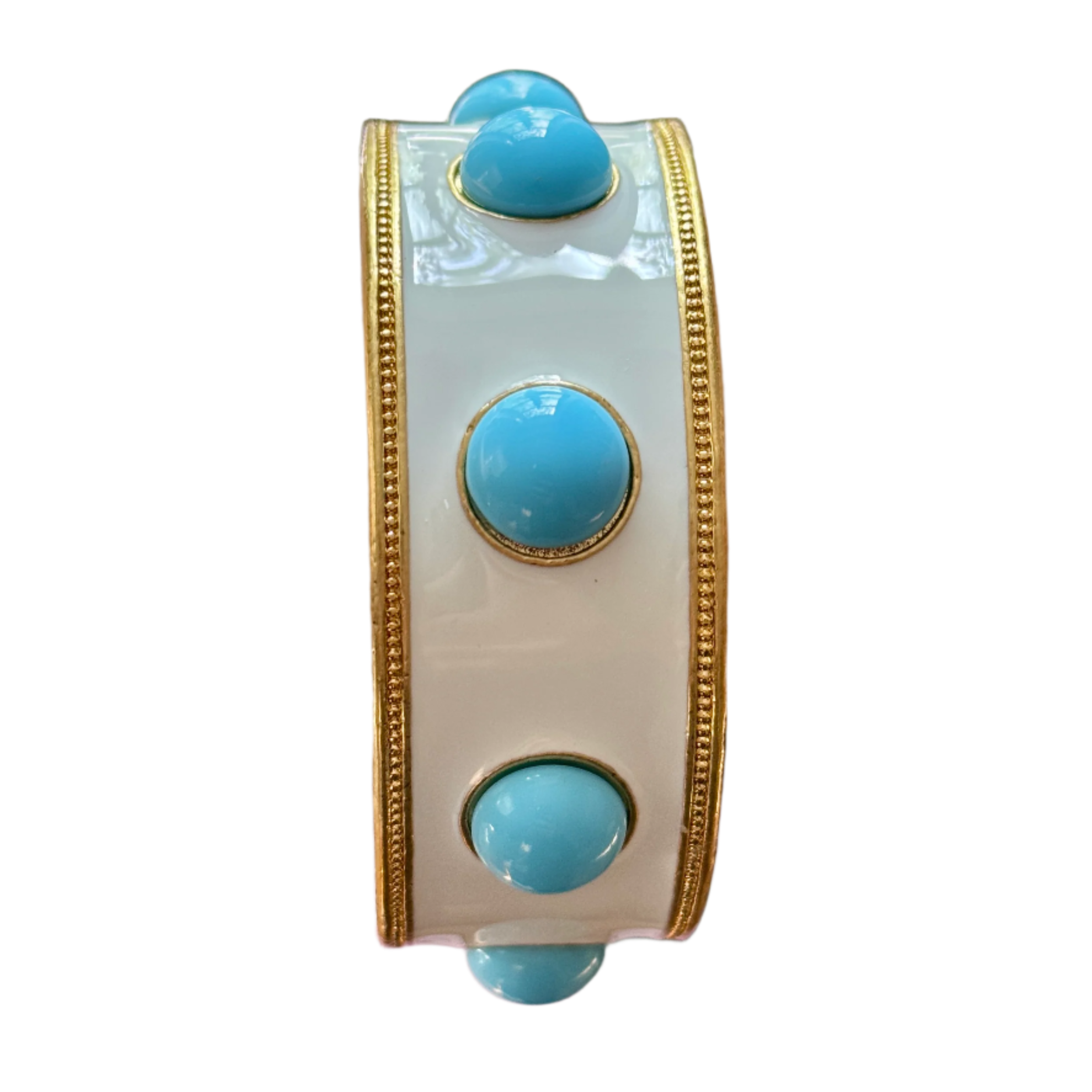 Ella White Enamel Turquoise Glass Wide Bangle