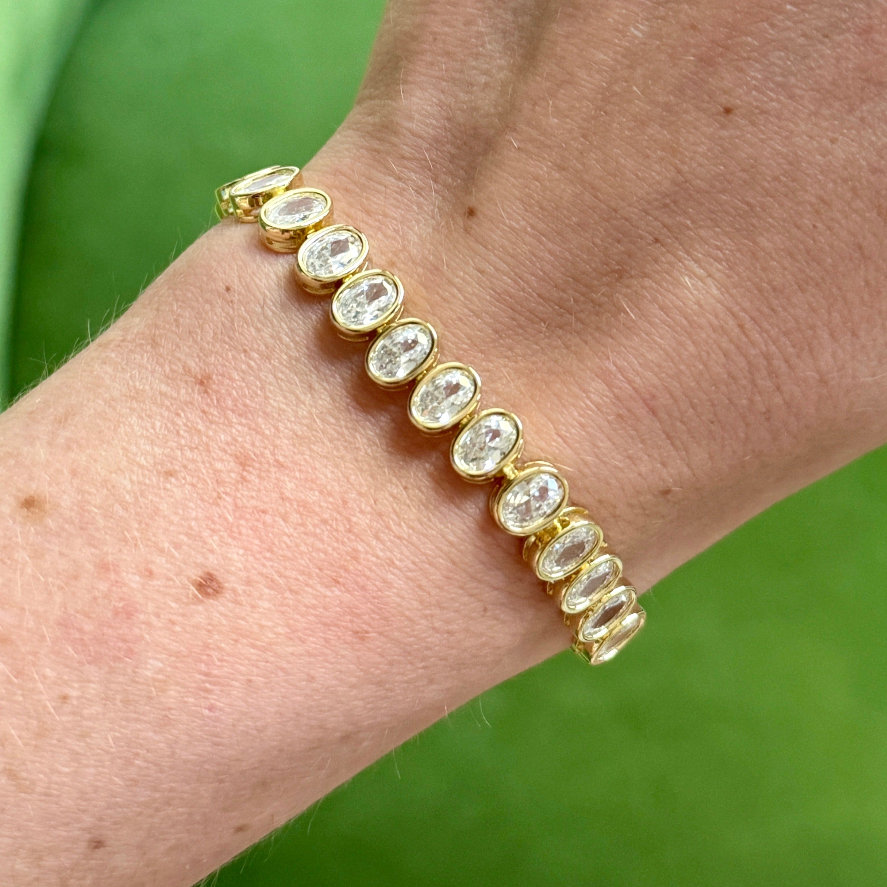 Gold Plate Sterling Oval Crystal Tennis Bracelet