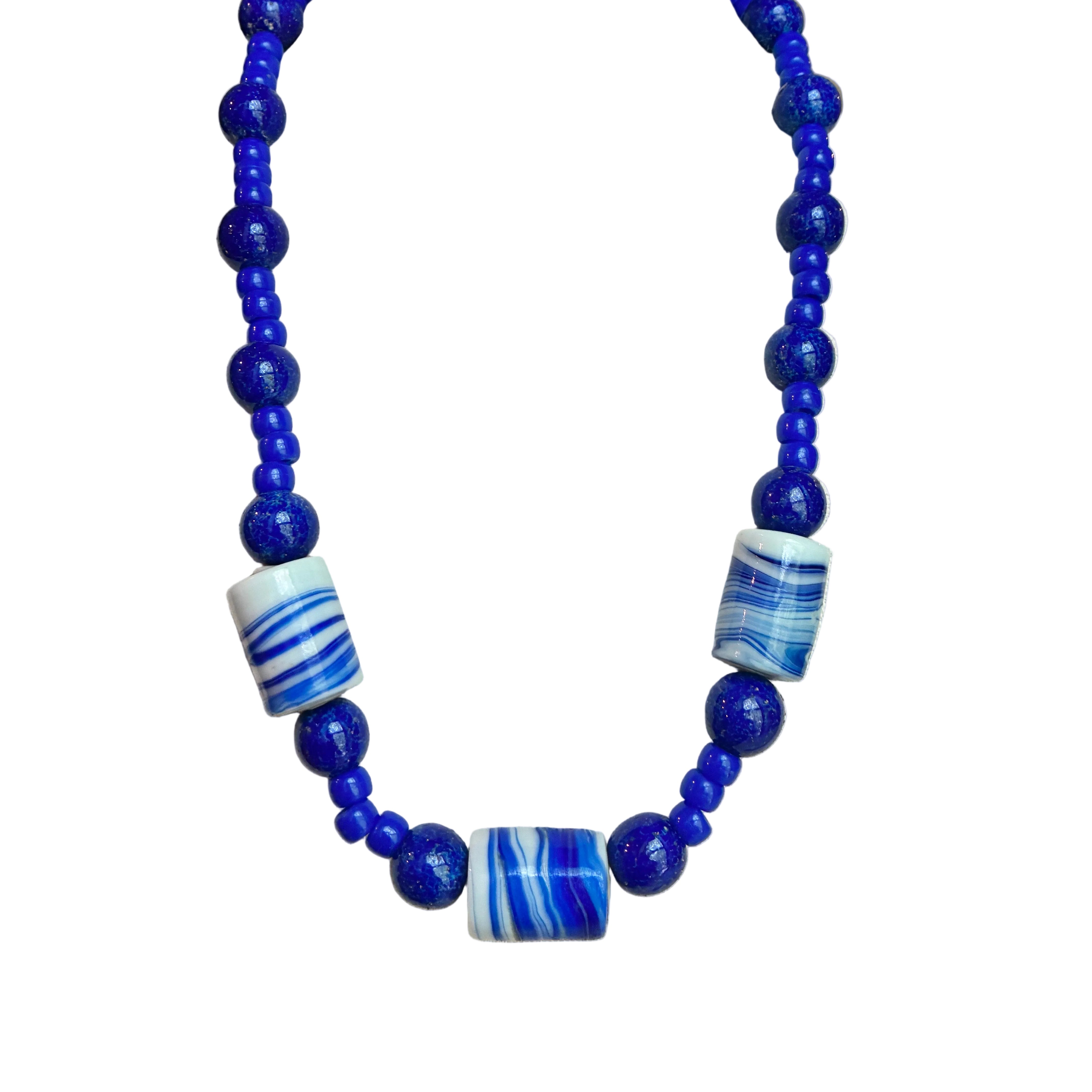 Vintage French Blue Glass Beaded Necklace