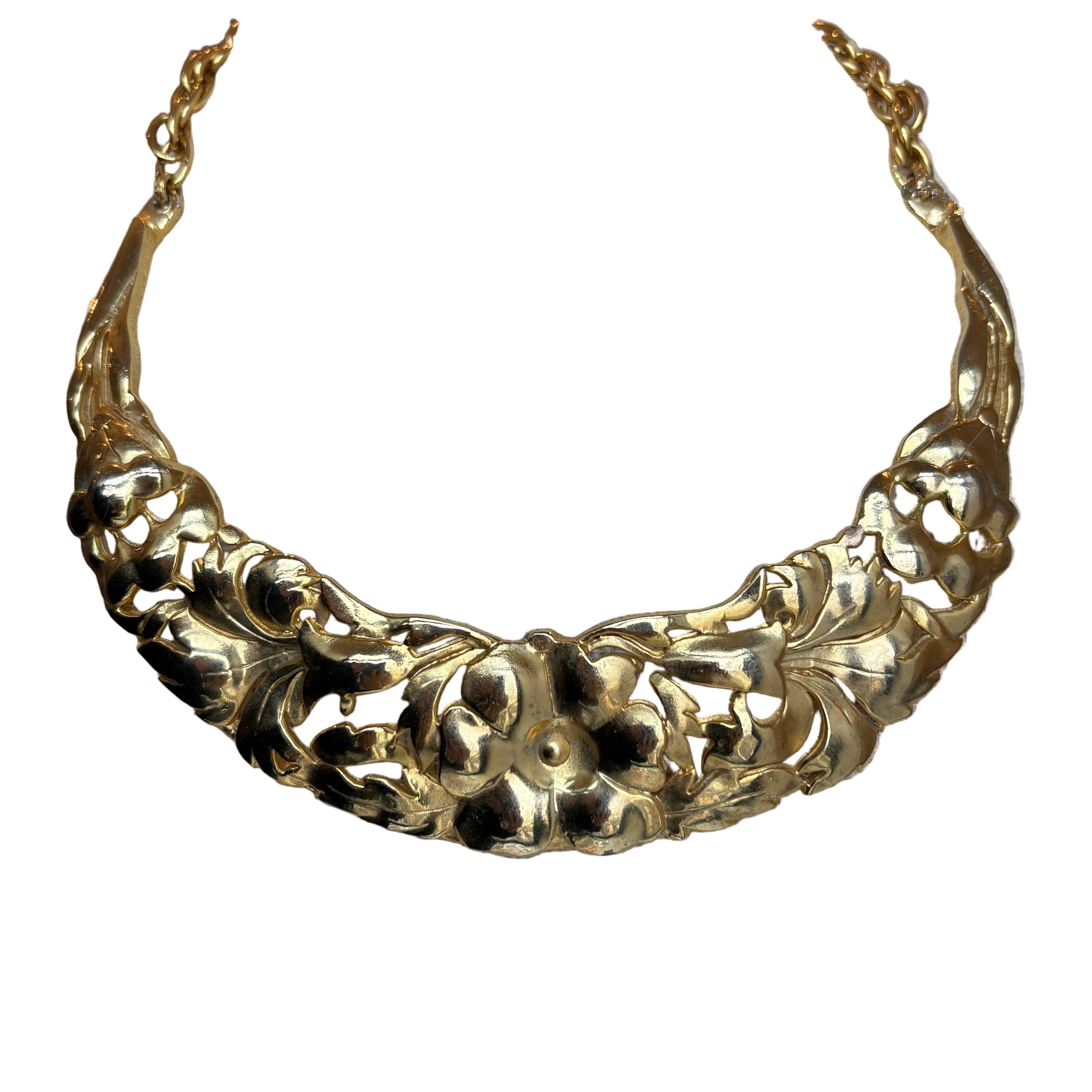 Vintage French Gold Floral Brutalist Collar Necklace