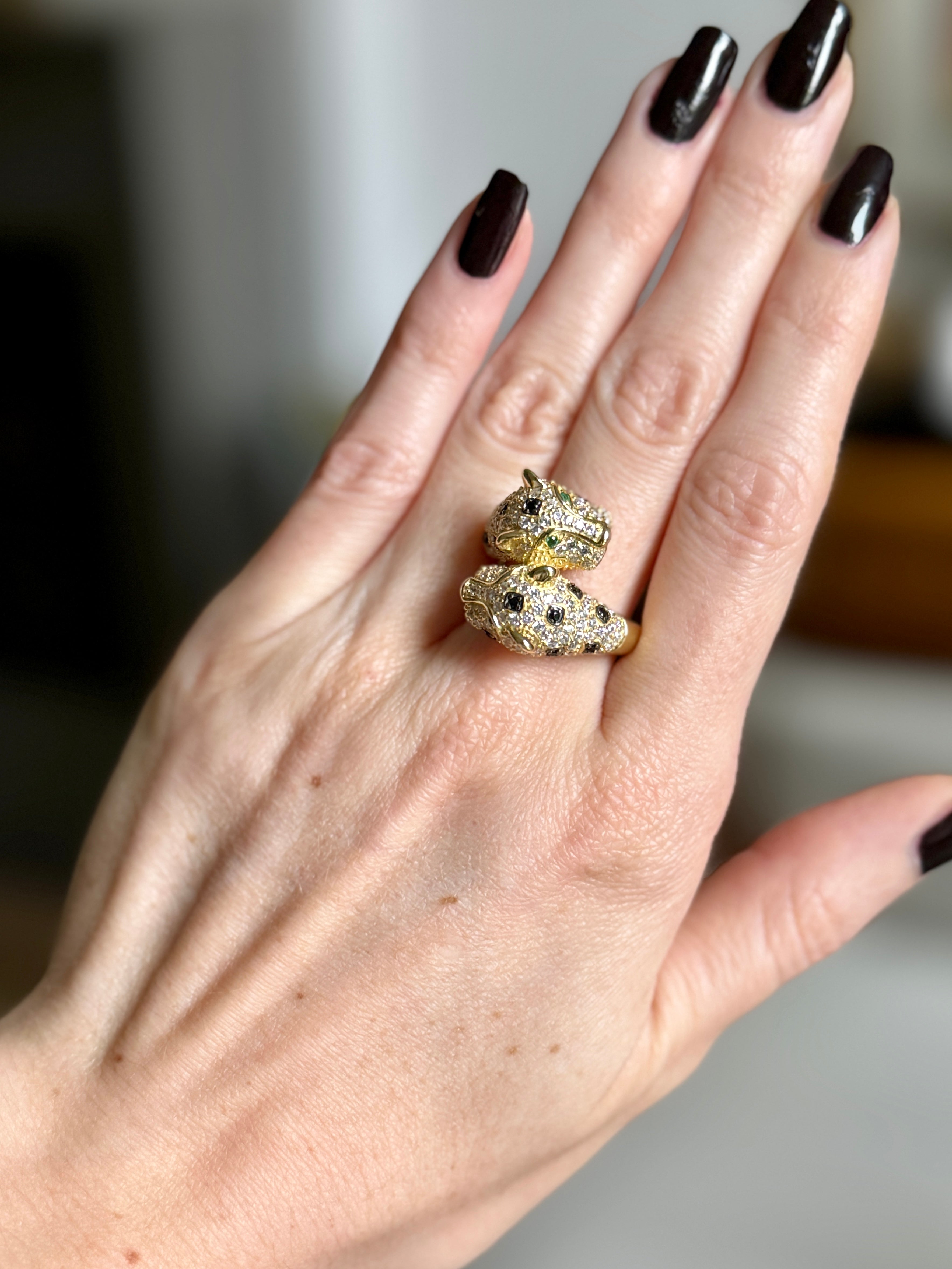 Double Panther Crystal Gold Ring Sizes 6, 7,8