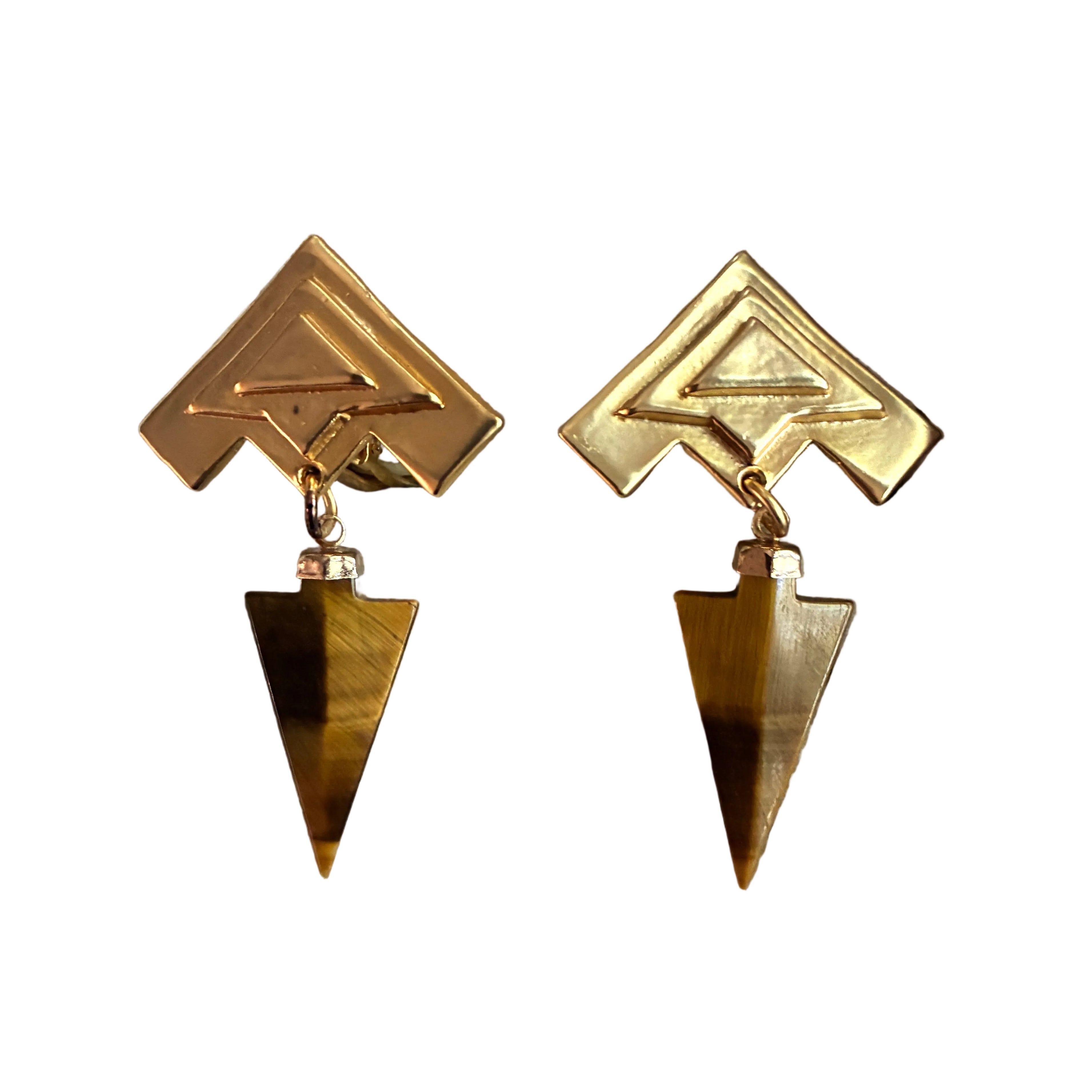Vintage 80s Tigers Eye Arrow Point Earrings