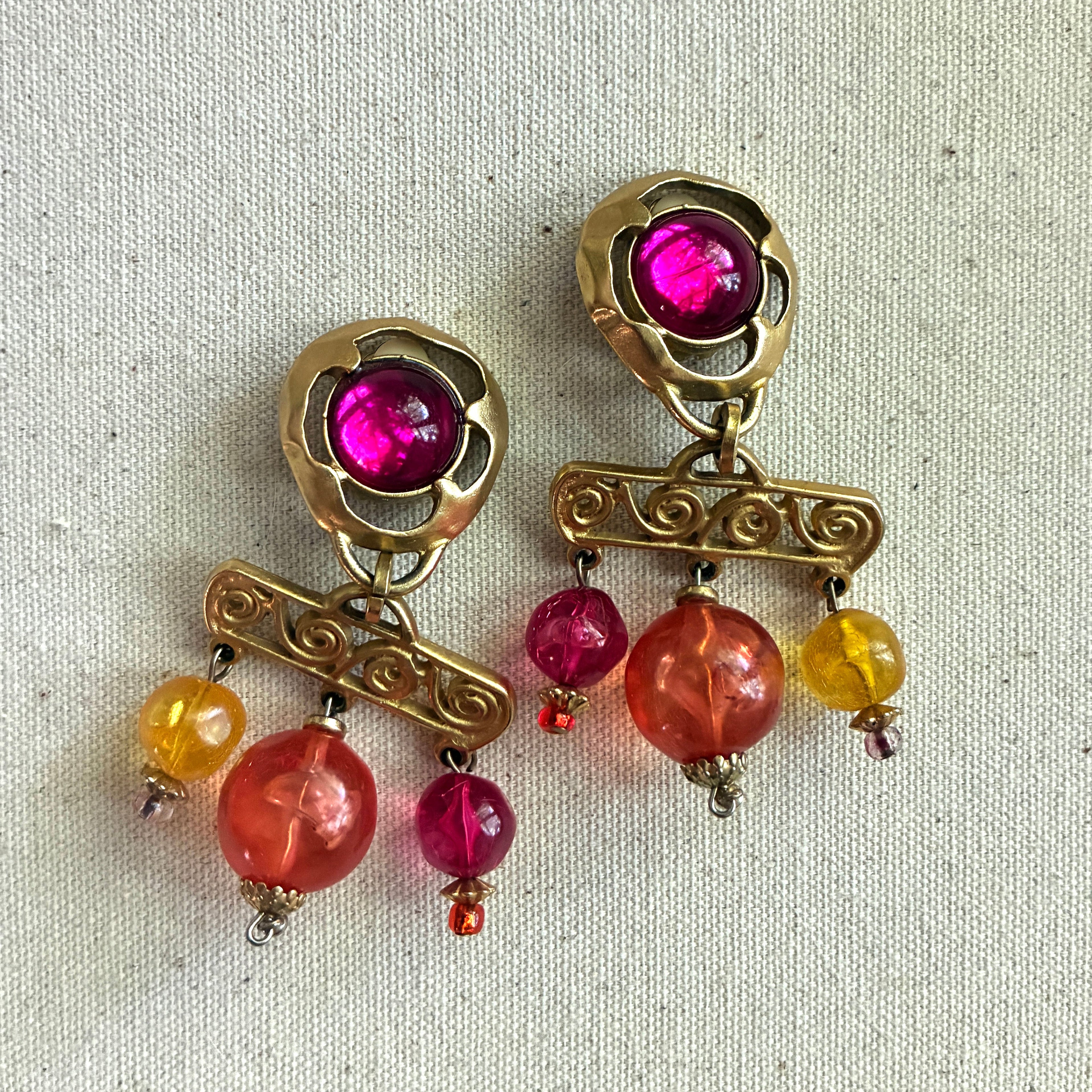 Vintage Robert Rose Candy Bead Statement Earrings