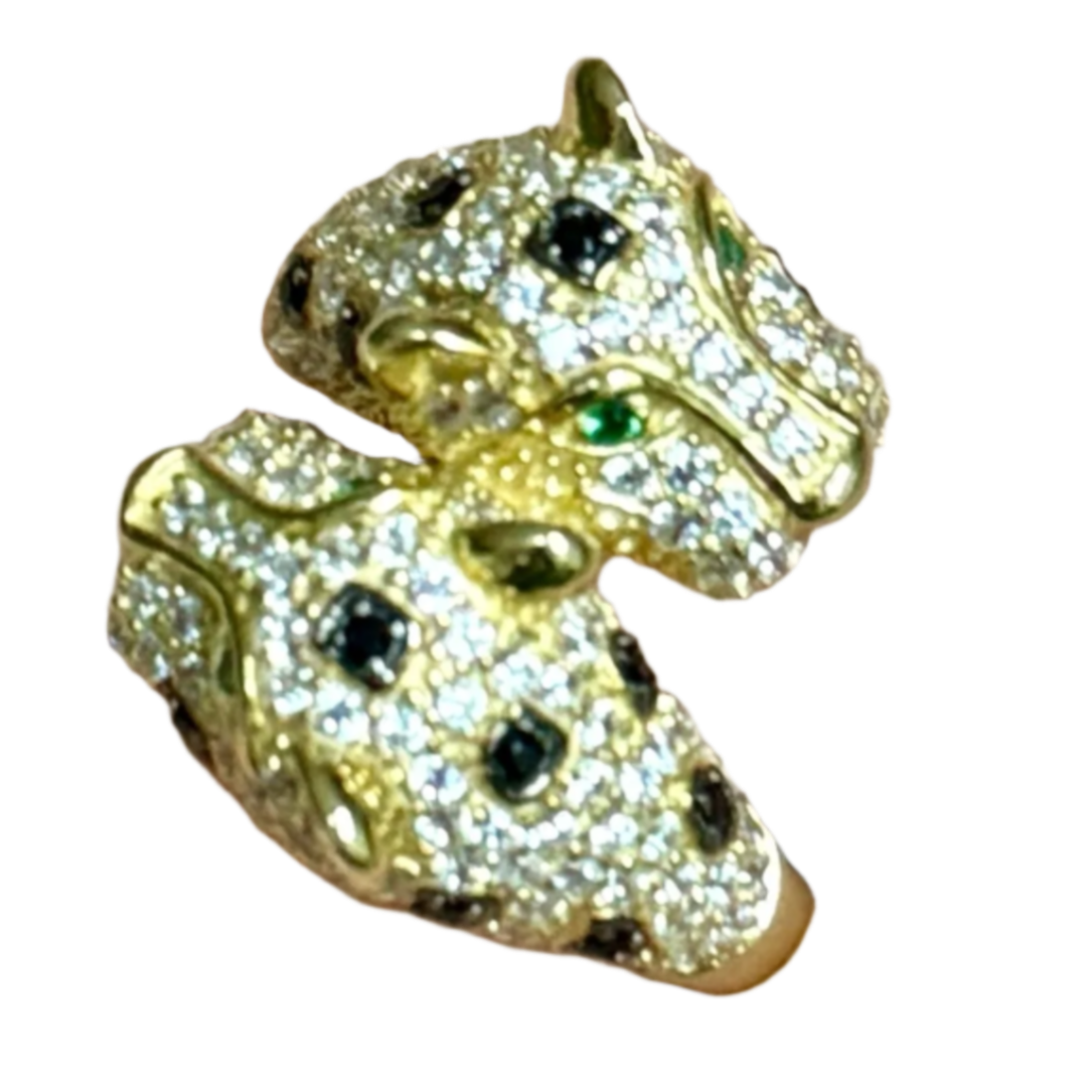 Double Panther Crystal Gold Ring Sizes 6, 7,8