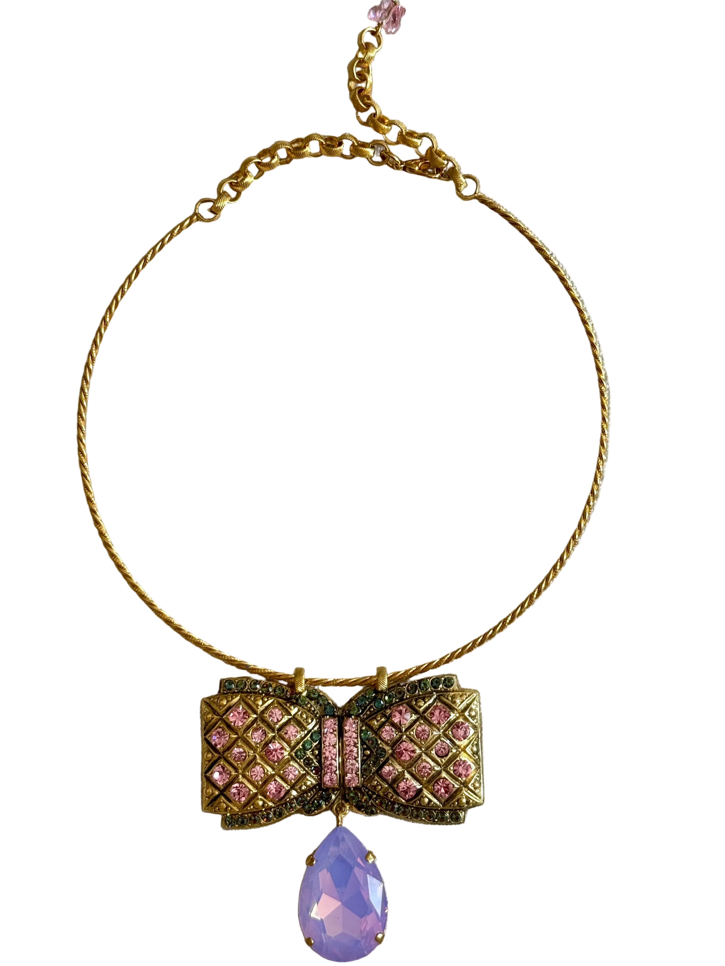 Marie Crystal Bow Necklace Blue or Pink