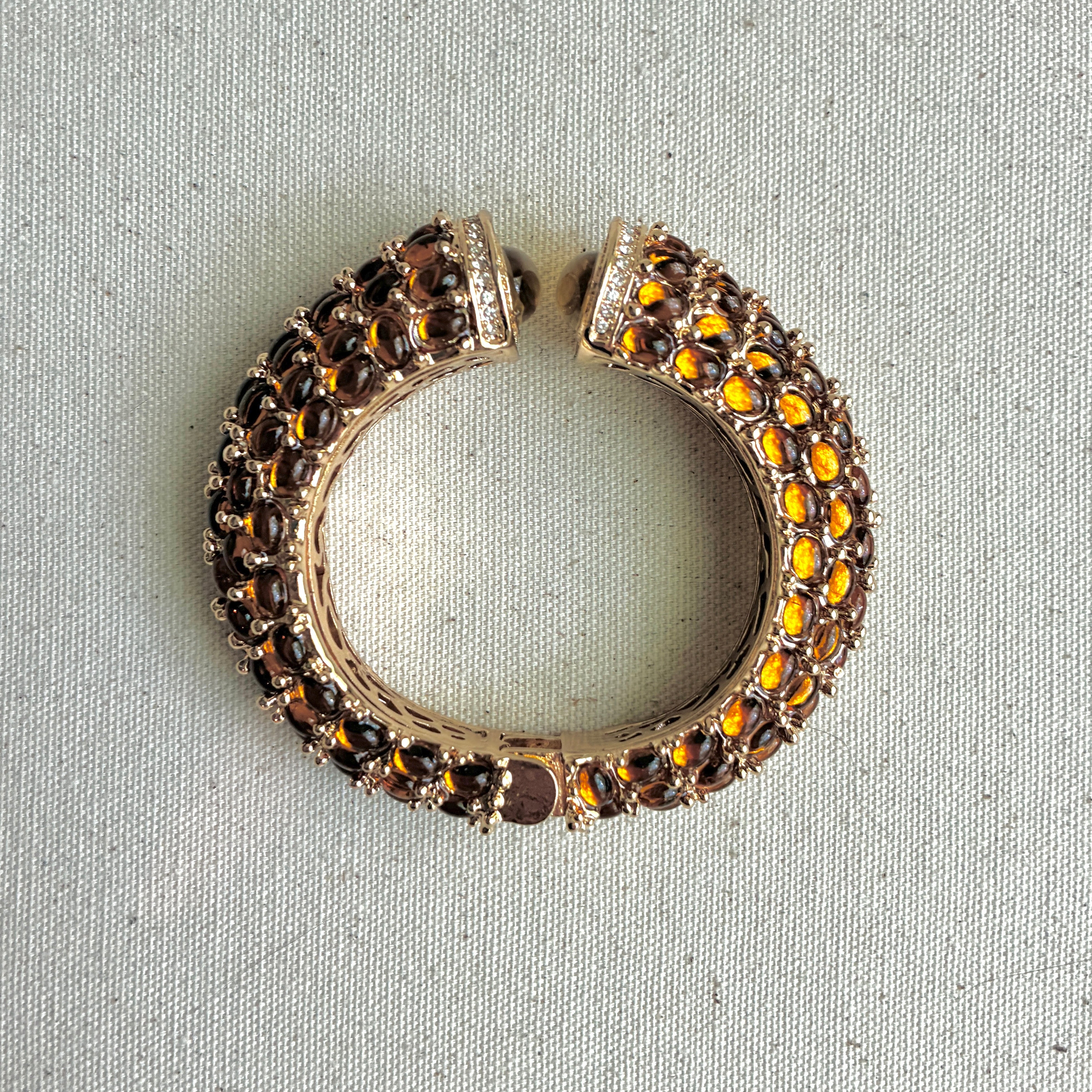 Citrine Cabochon Statement Hinge Cuff Bracelet
