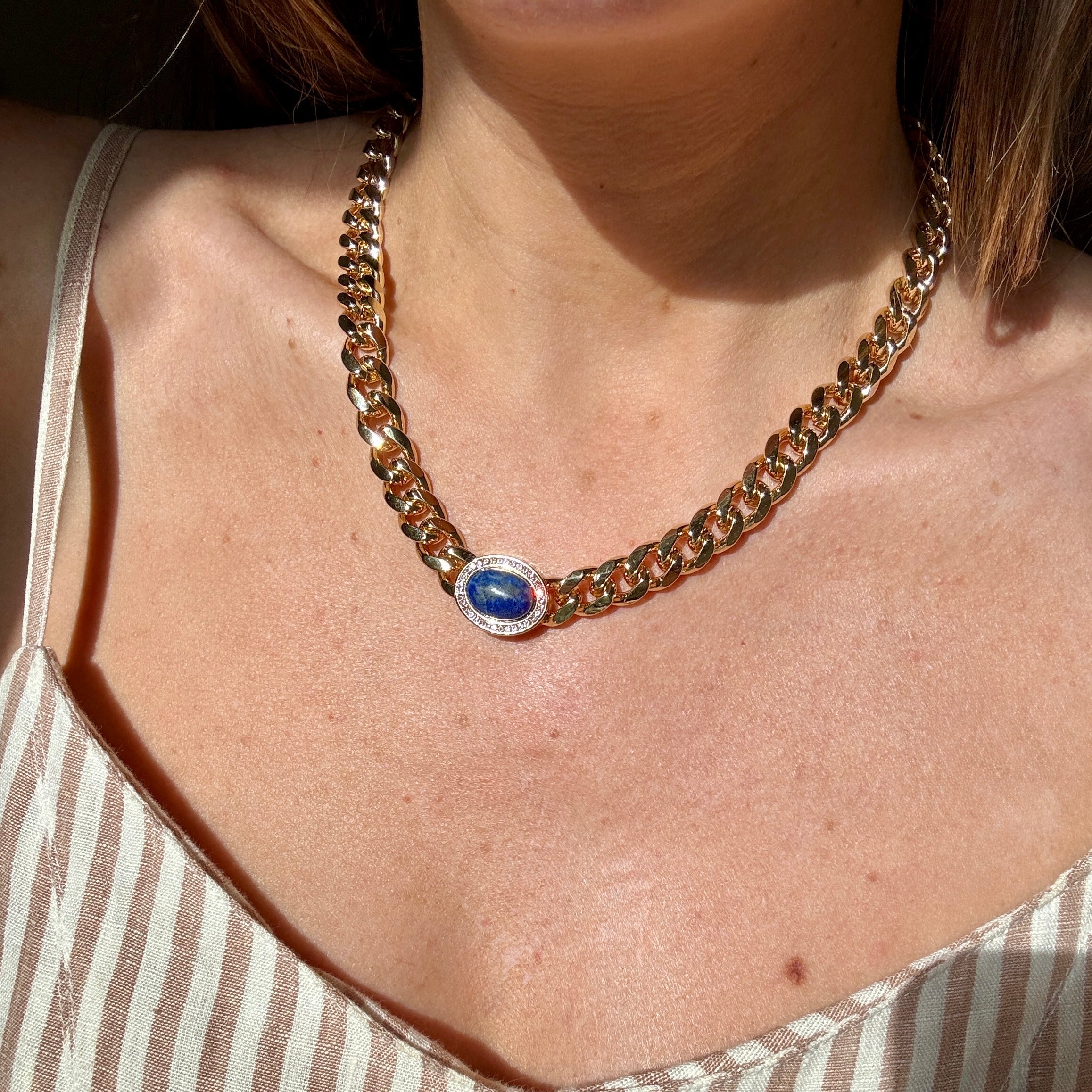 Harlow Curb Chain Carnelian, Lapis & Aventurine