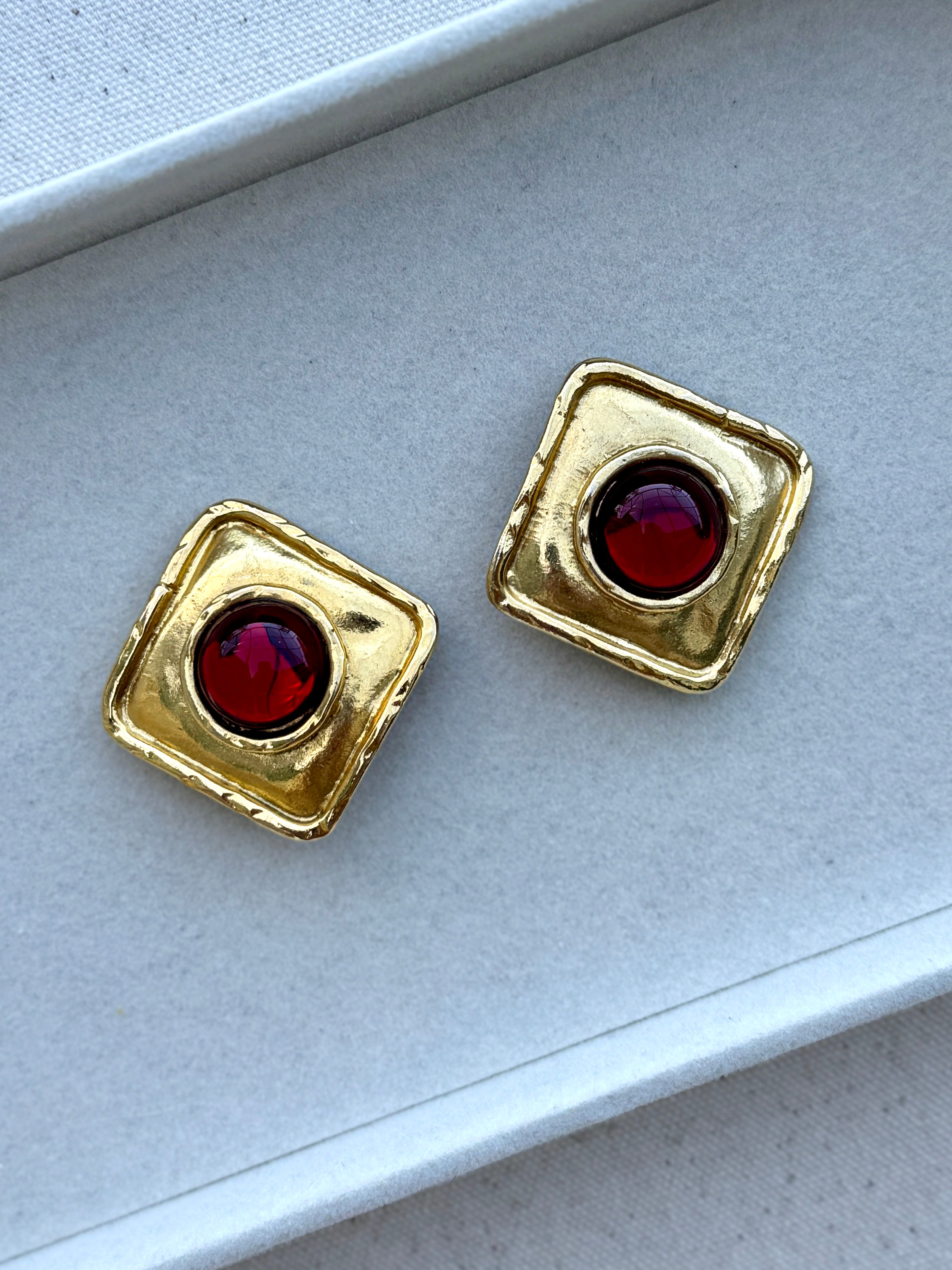 Vintage French Designer Edouard Rambaud Red Glass Earrings
