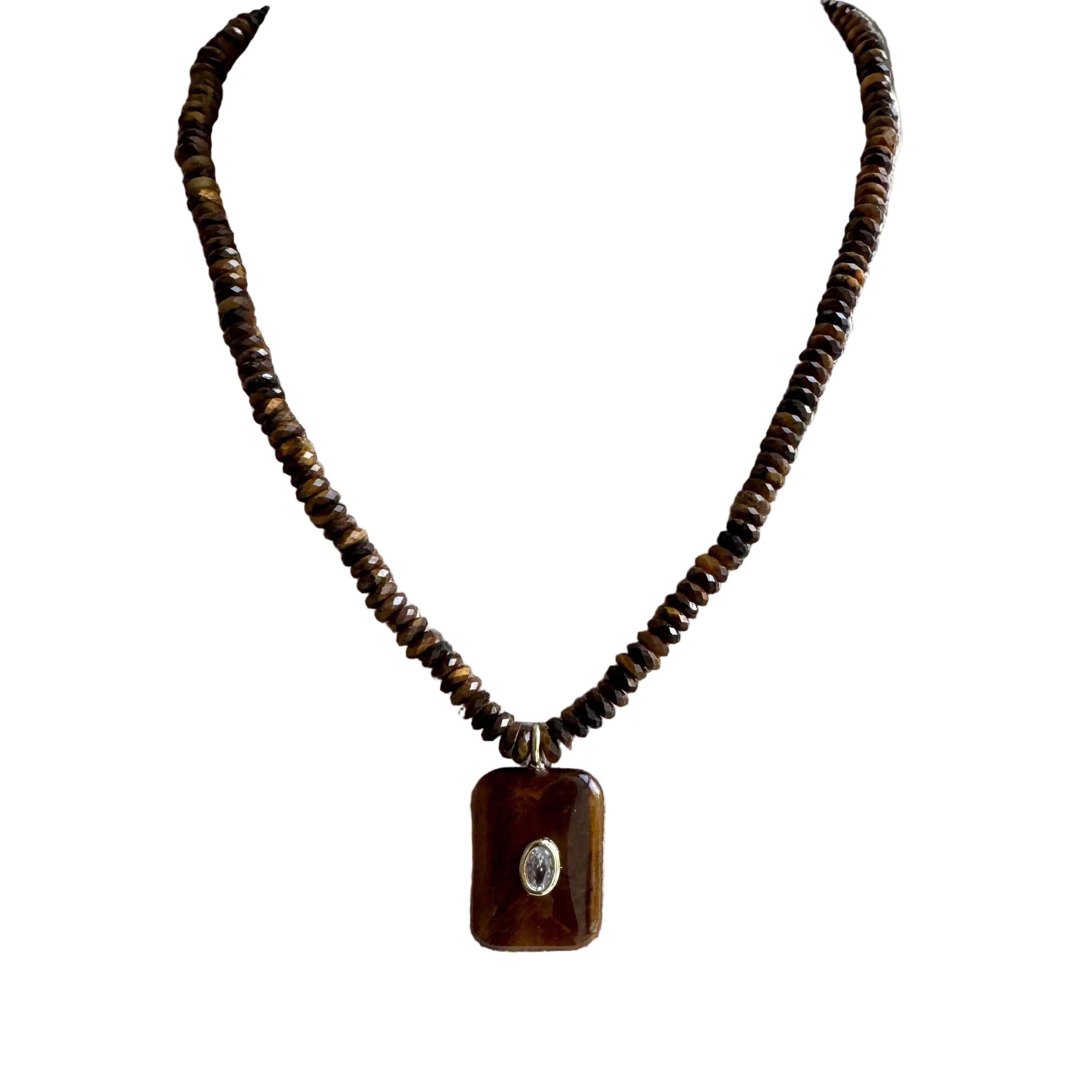 French Tiger's Eye Pendant Necklace