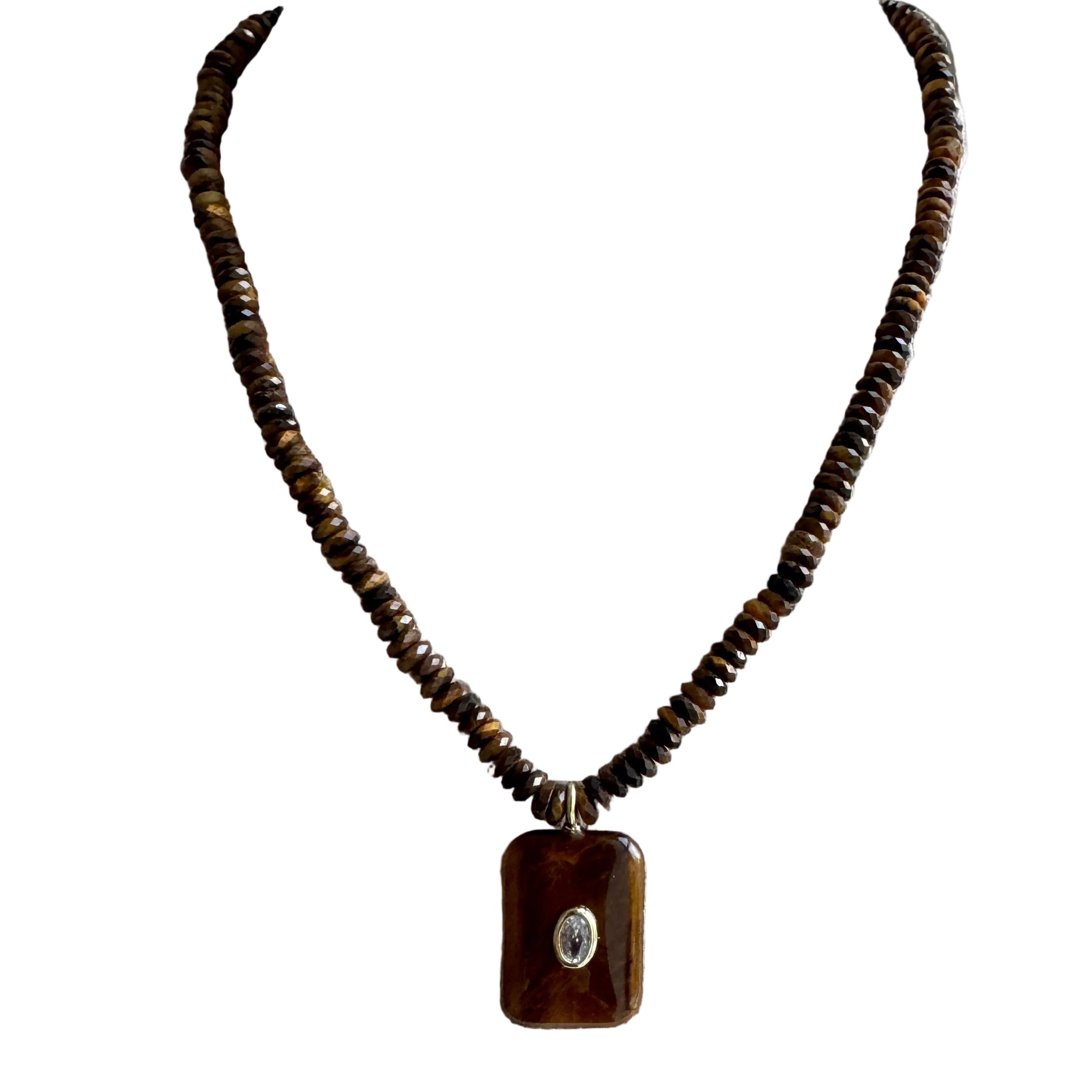 French Tiger's Eye Pendant Necklace