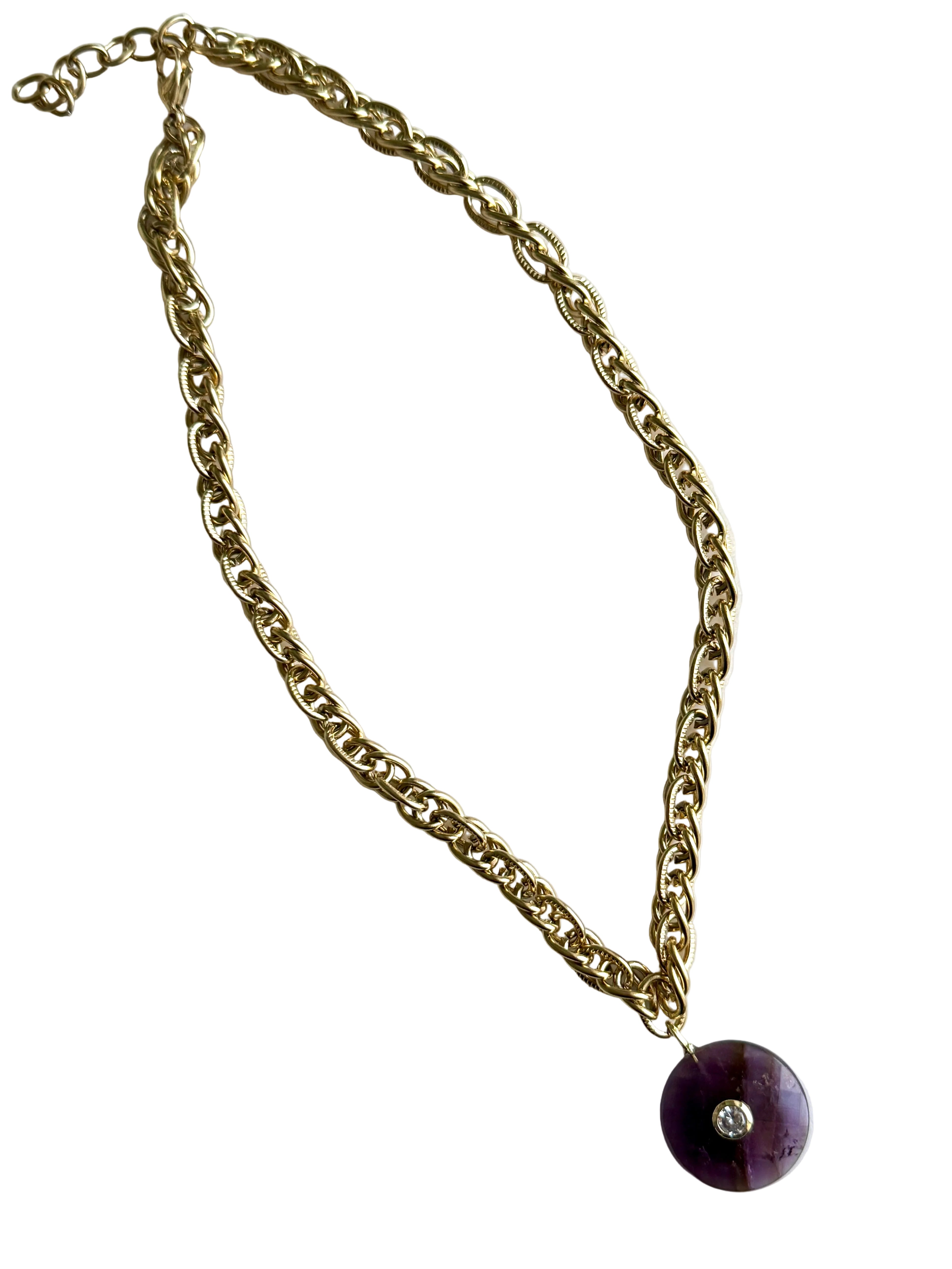 French Round Amethyst Pendant Necklace