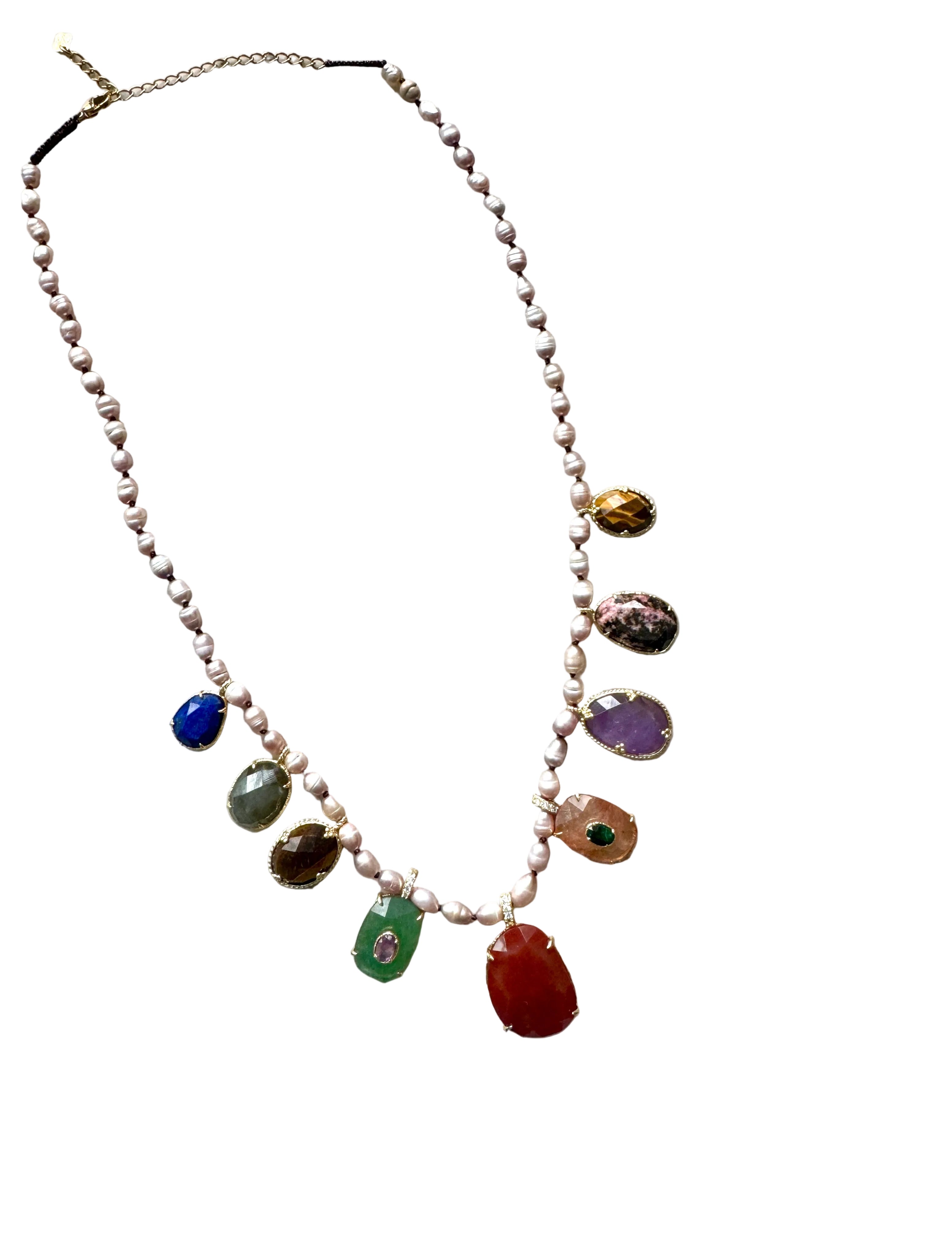 French Pearl & Semi Precious Stone Pendant Necklace
