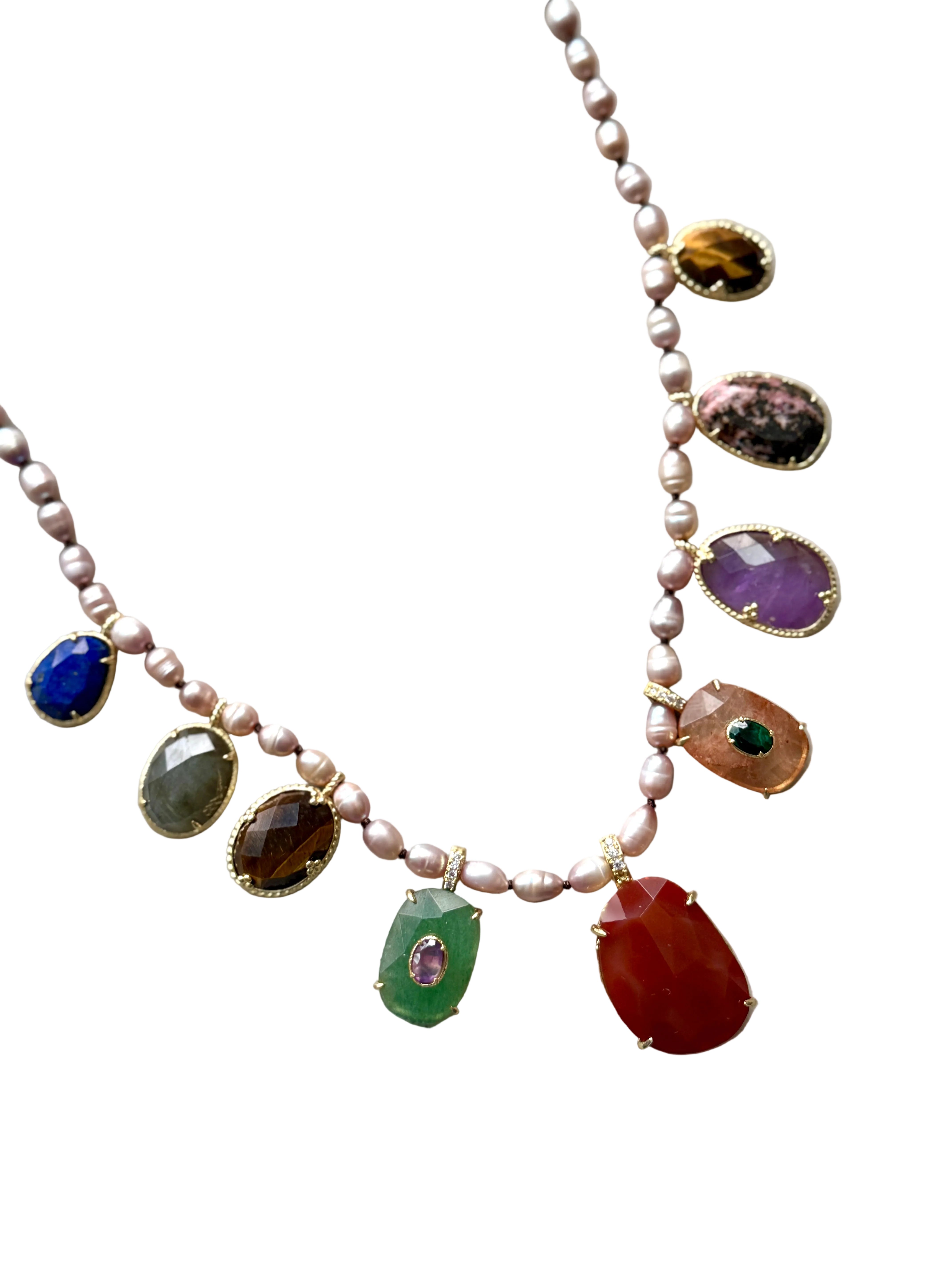 French Pearl & Semi Precious Stone Pendant Necklace