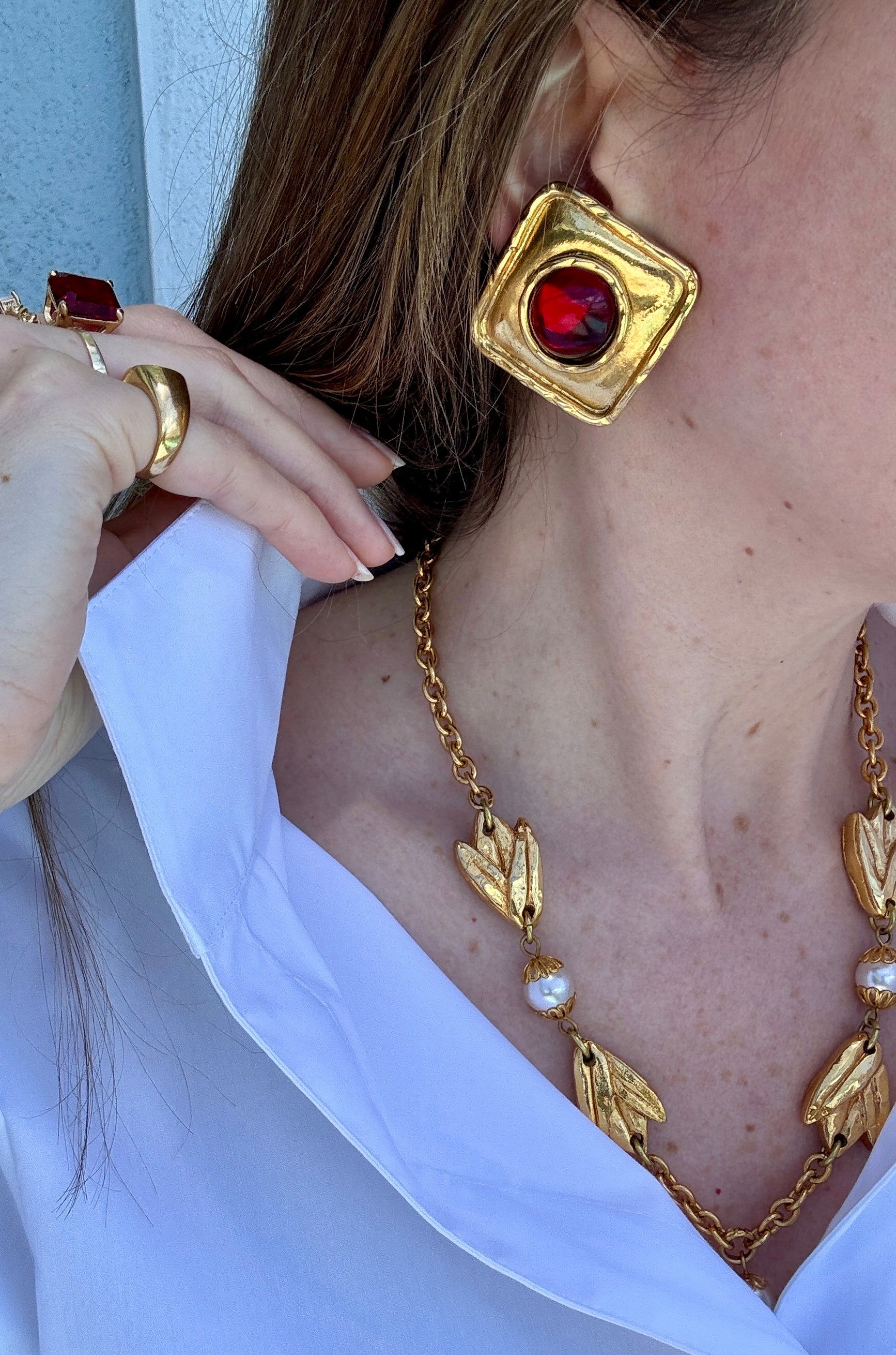 Vintage French Designer Edouard Rambaud Red Glass Earrings