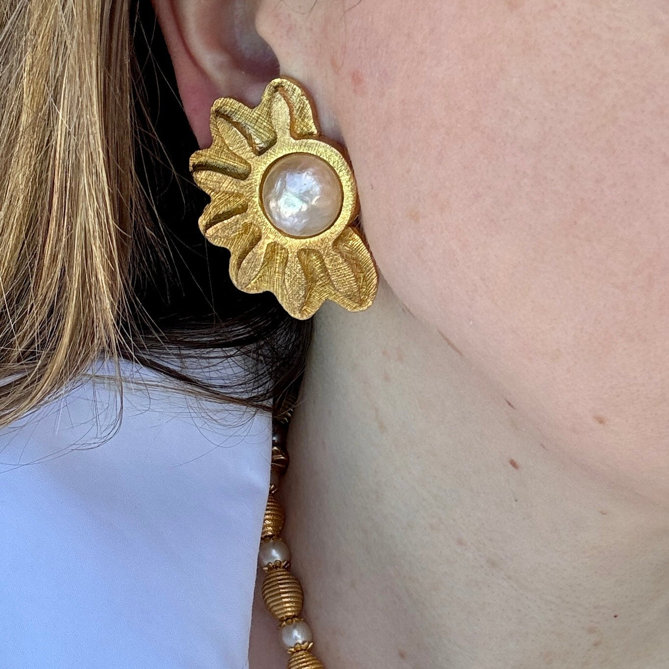 Vintage Sonia Rykiel Gilt Pearl Earrings
