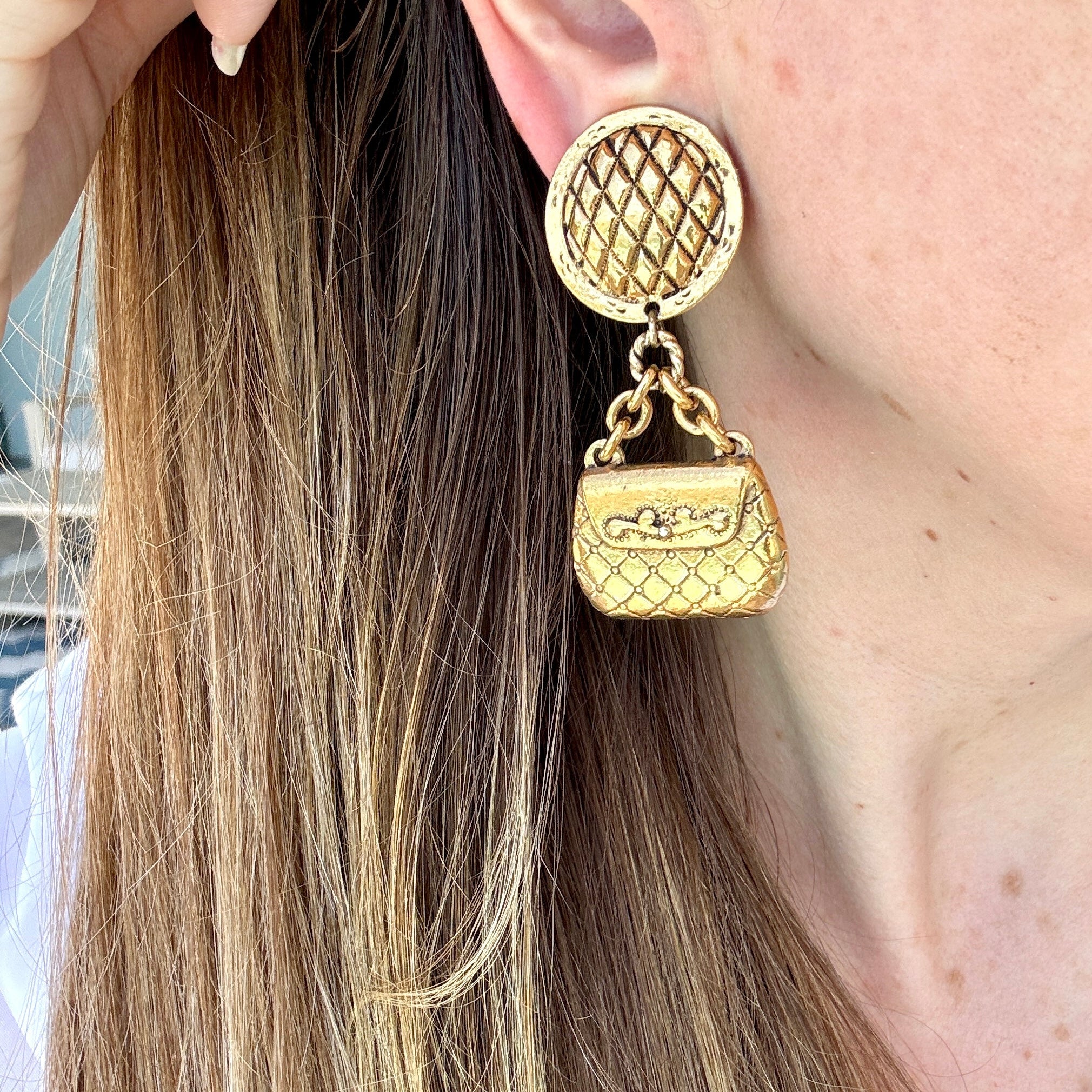 Vintage French 90s Gold Purse Earrings