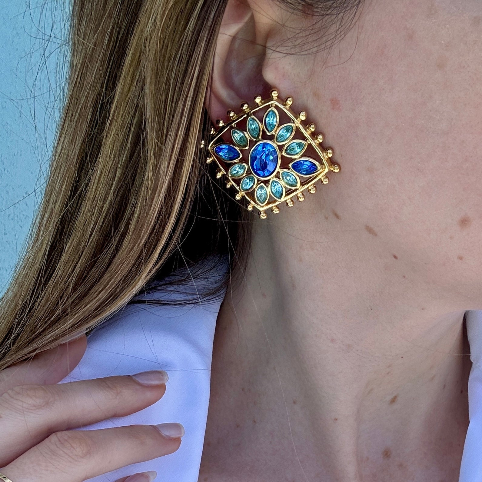 Vintage Designer Scherrer Blue Crystal Earrings