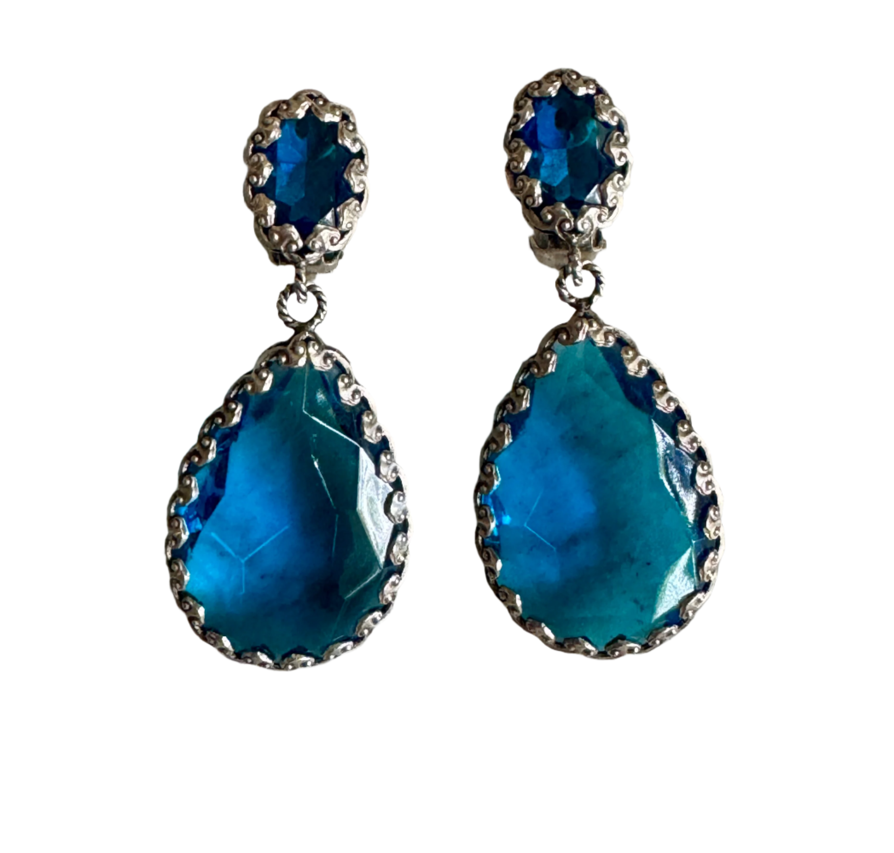 80s French Blue Crystal Drop Earrings