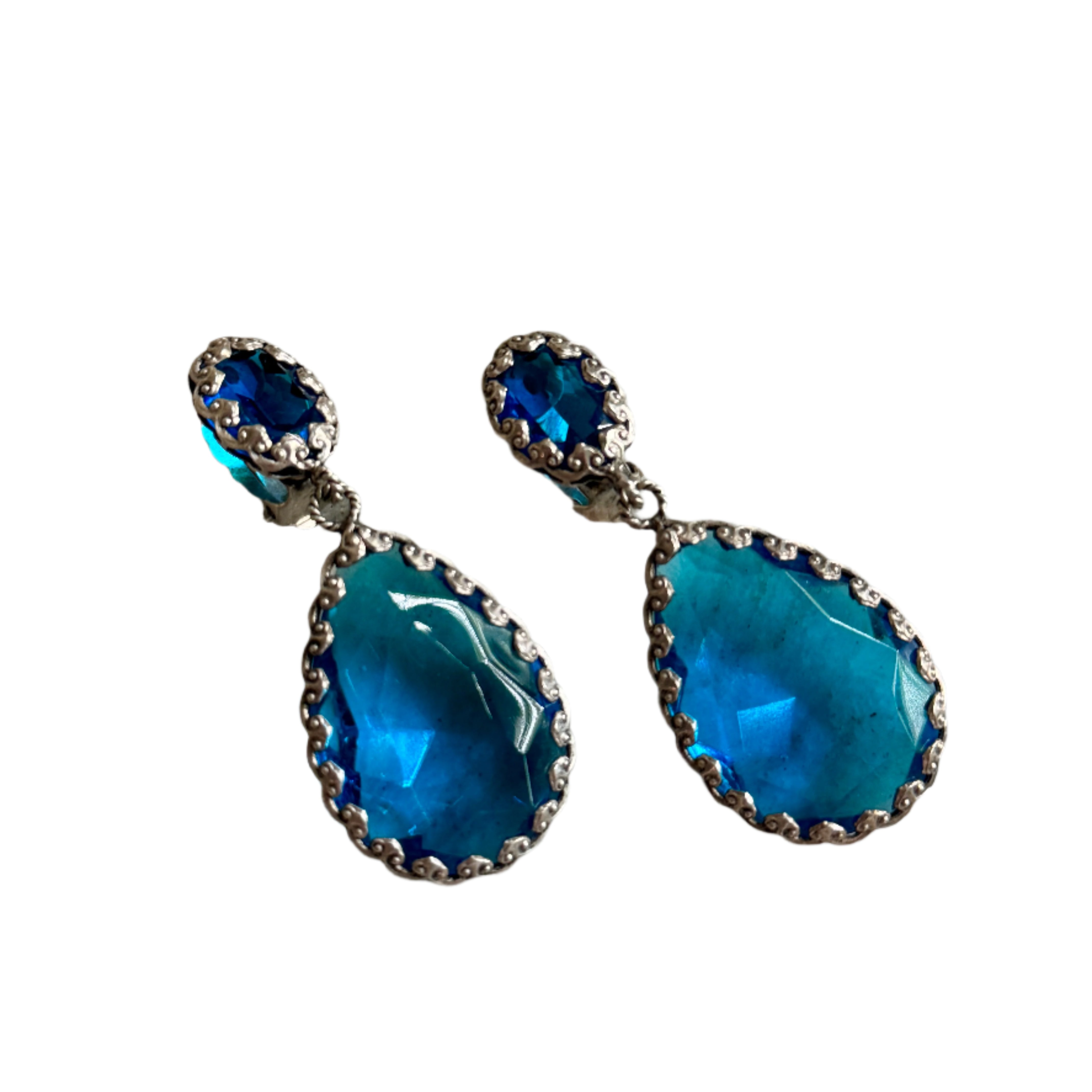 80s French Blue Crystal Drop Earrings
