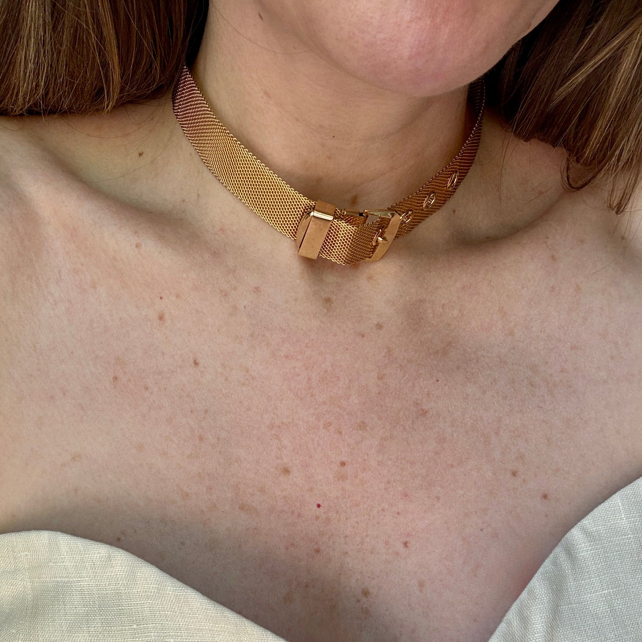 90s Gold Mesh Buckle Choker Necklace