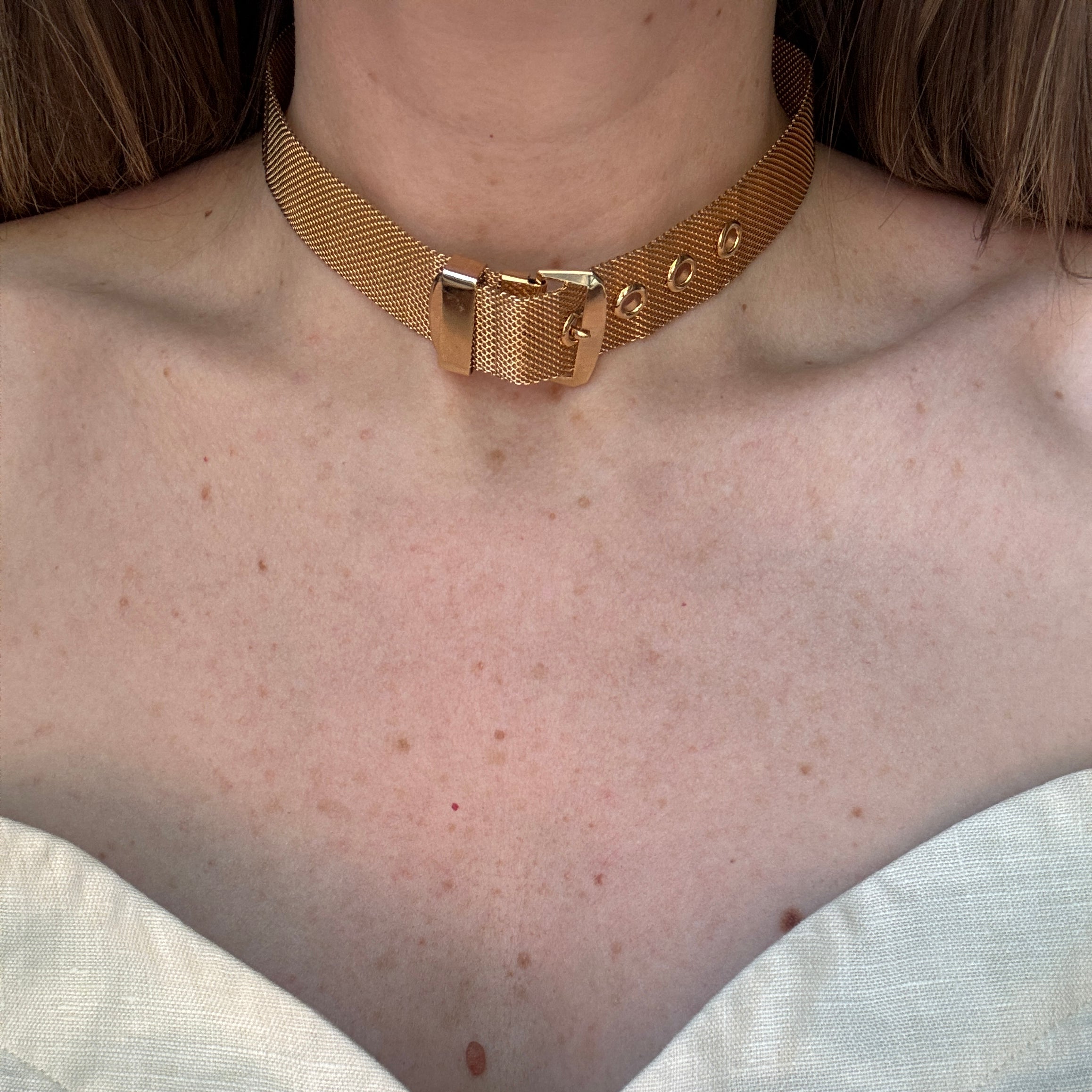 90s Gold Mesh Buckle Choker Necklace