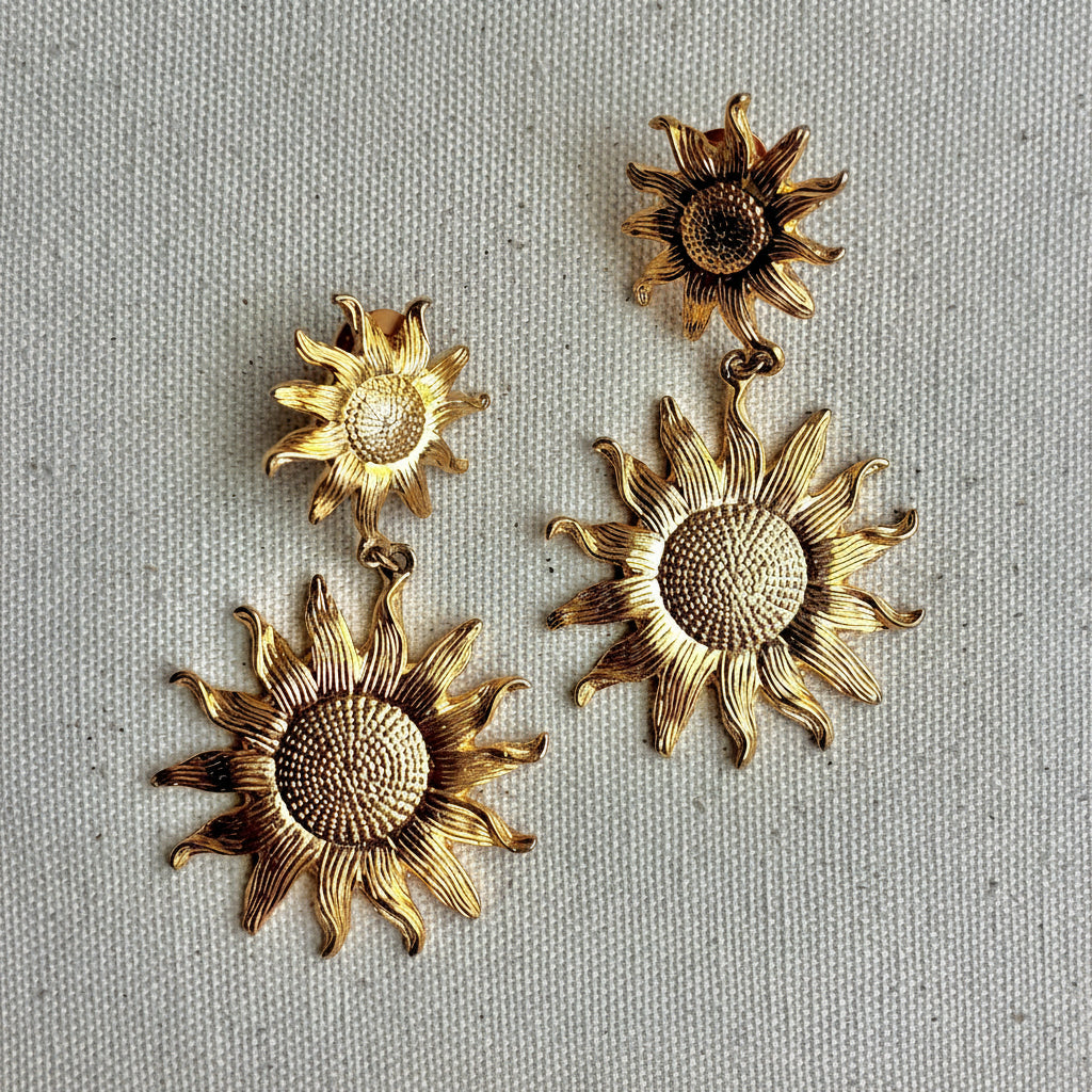 Vintage French 89s Sunflower Earrings