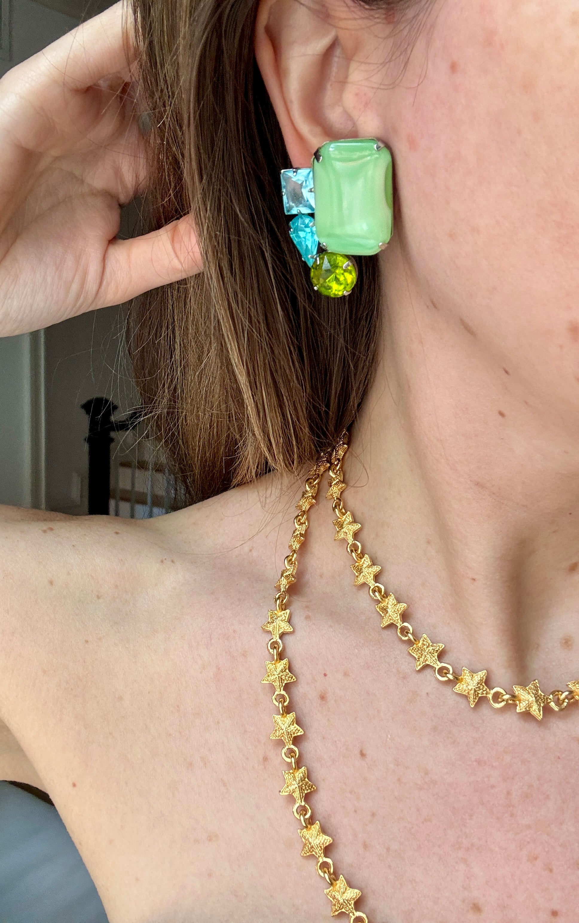 60s Green and Blue Jewel Clips