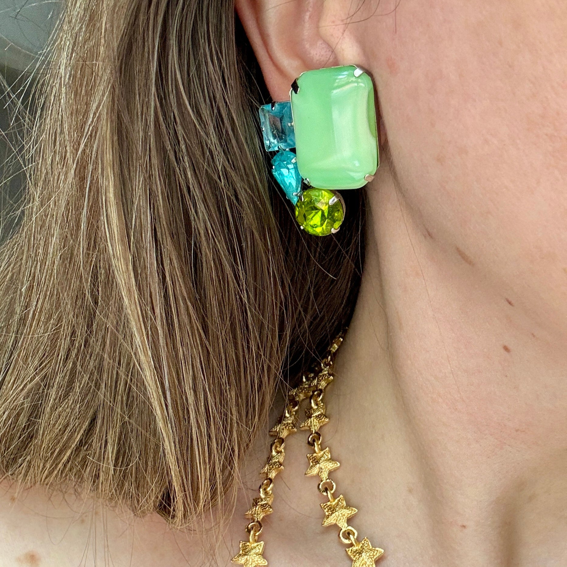 60s Green and Blue Jewel Clips