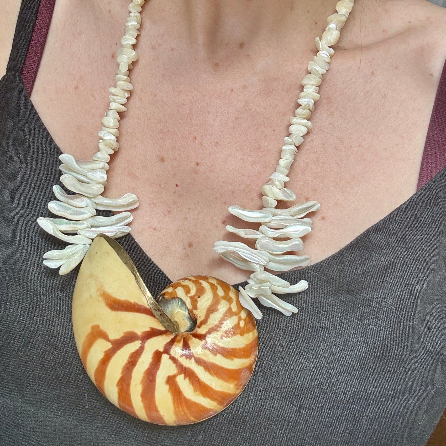 Fabulous Huge Nautilus Shell Statement Necklace