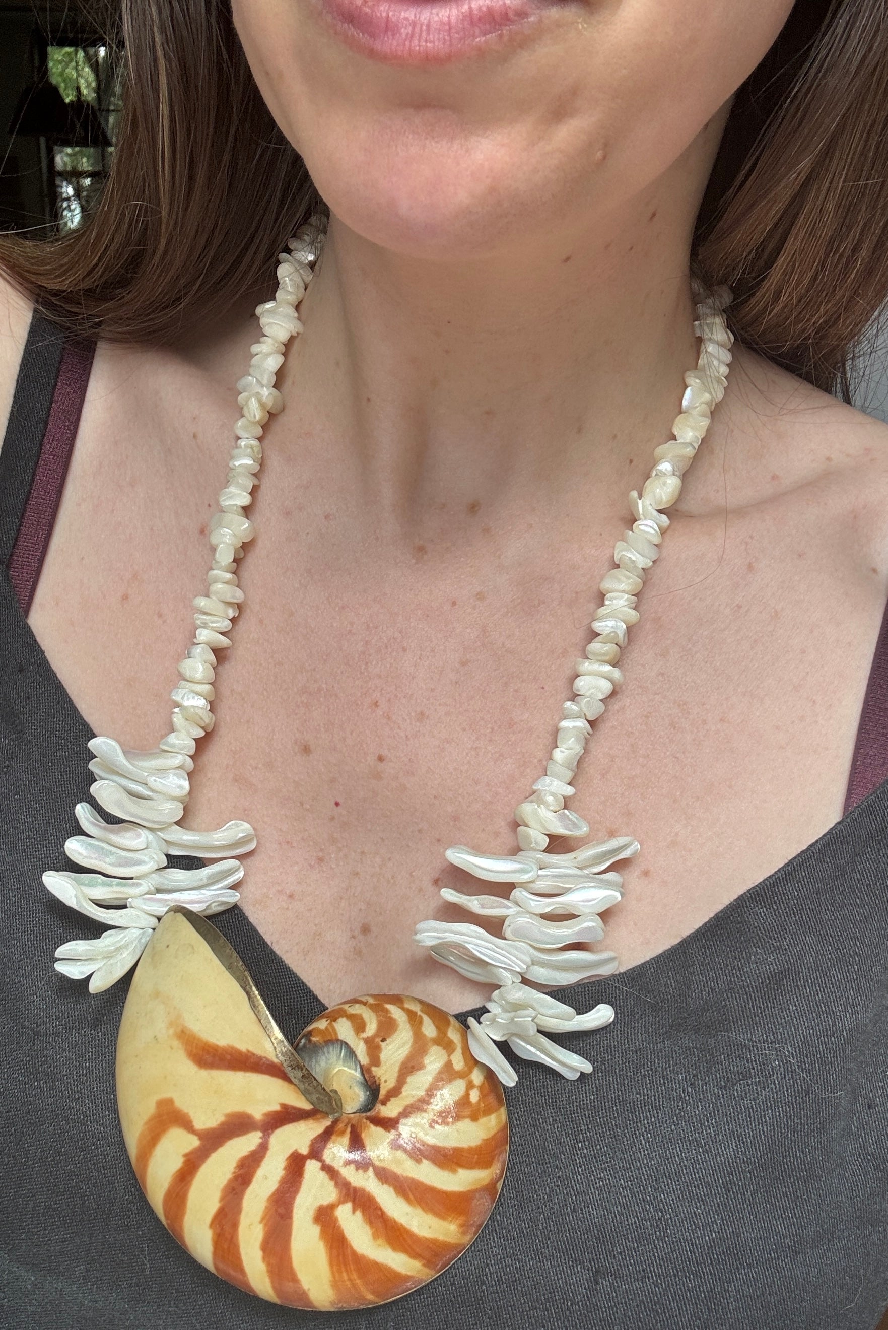 Fabulous Huge Nautilus Shell Statement Necklace