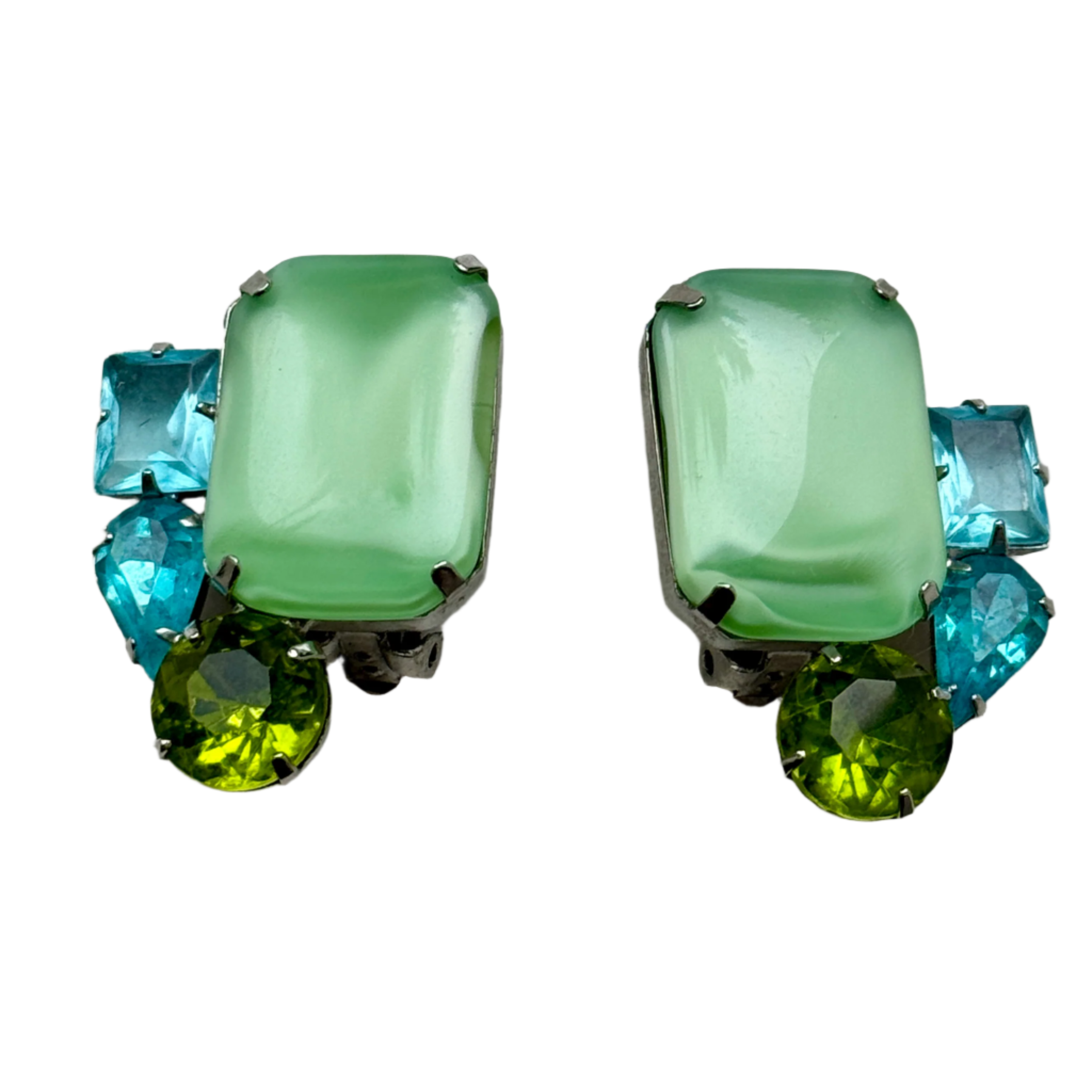 60s Green and Blue Jewel Clips