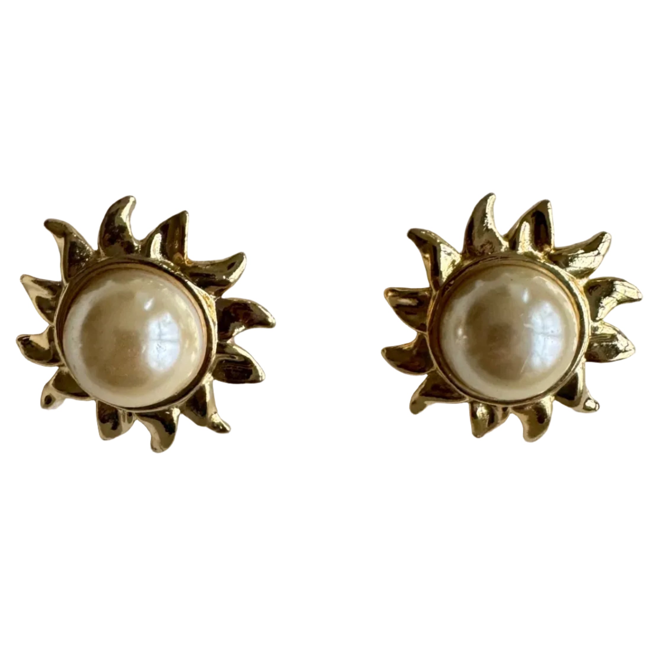 Vintage 90s French Sun Pearl Earrings
