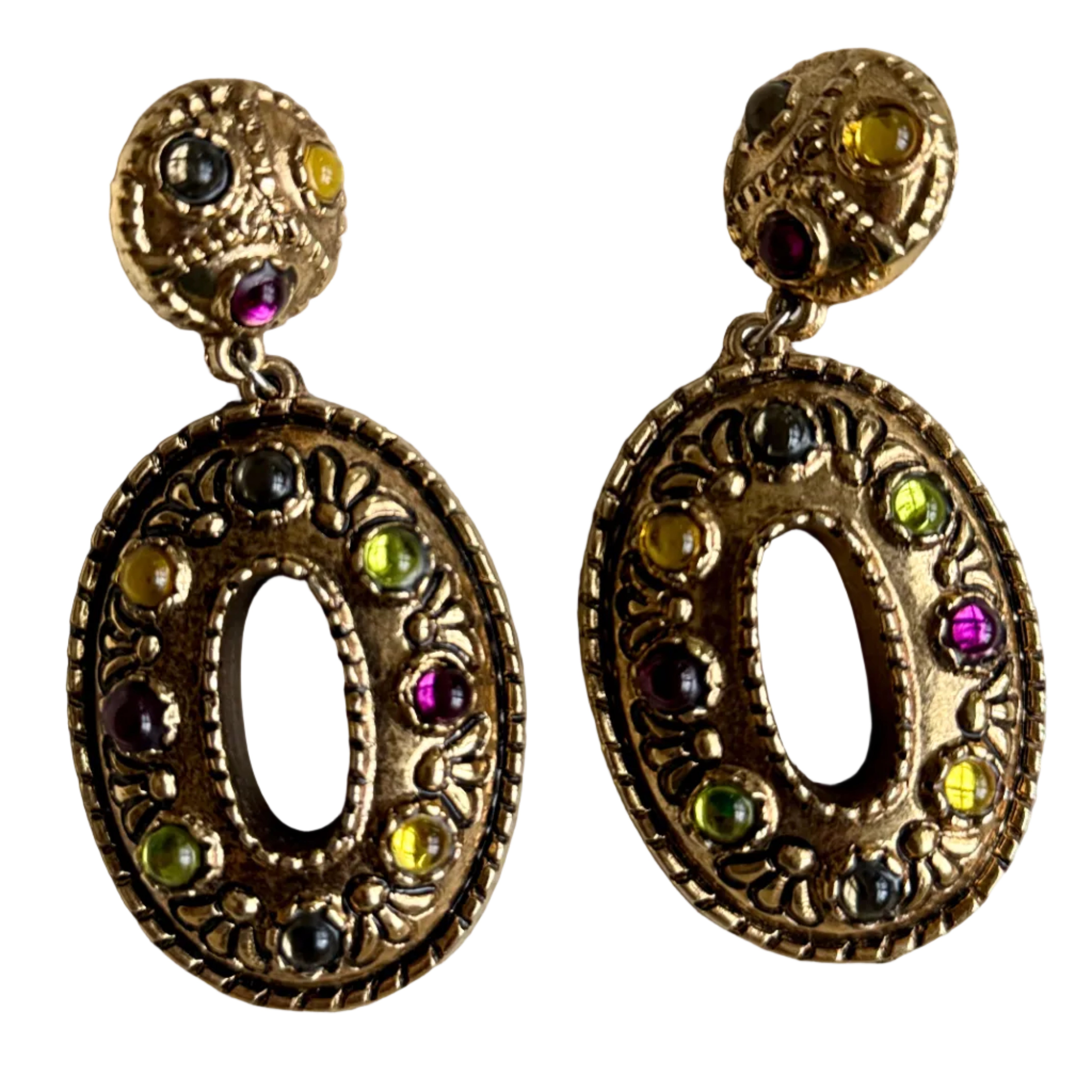 Huge Vintage 80s Gilt Resin Statement Earrings